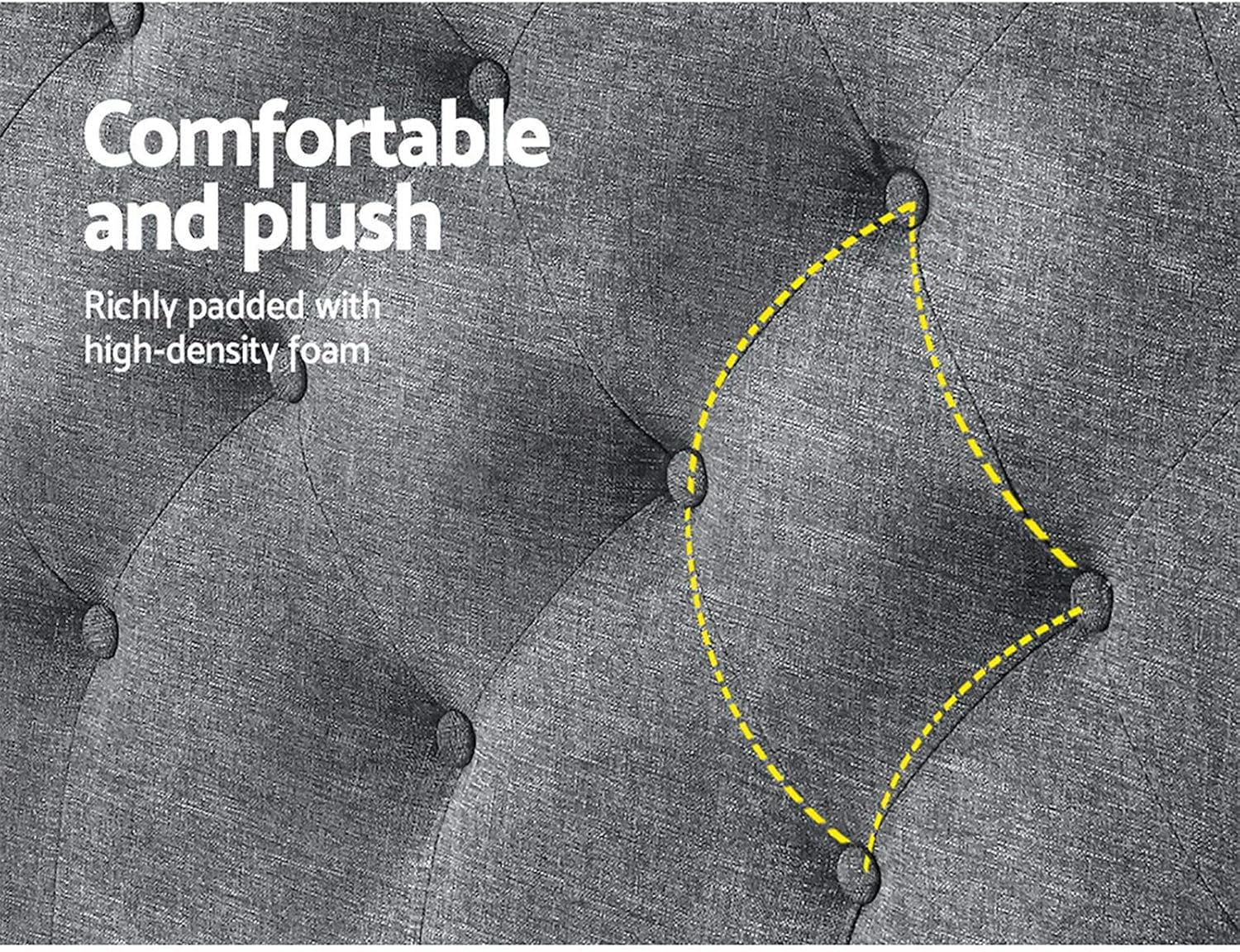 Artiss King Bed Headboard Headboards Wingback Tufted Beds Head Frame Base Upholstered with Grey Faux Linen Fabric Foam Wood, 196Cm X 120Cm X 15Cm image number 6