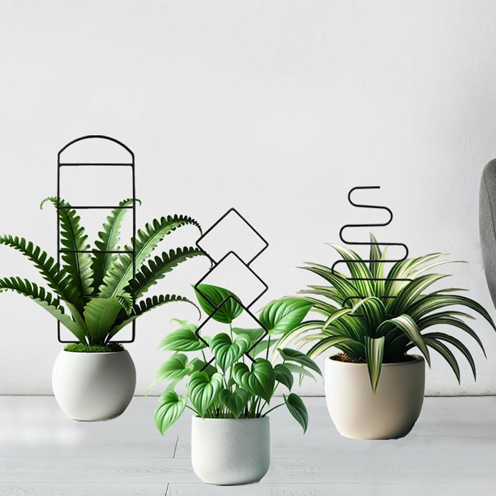 4 Pack Metal Plant Trellis for Climbing Plants, Small Garden Support for Indoor Potted Vines, Ivy & Flowers, Decorative Outdoor Vine Trellis with Different Patterns