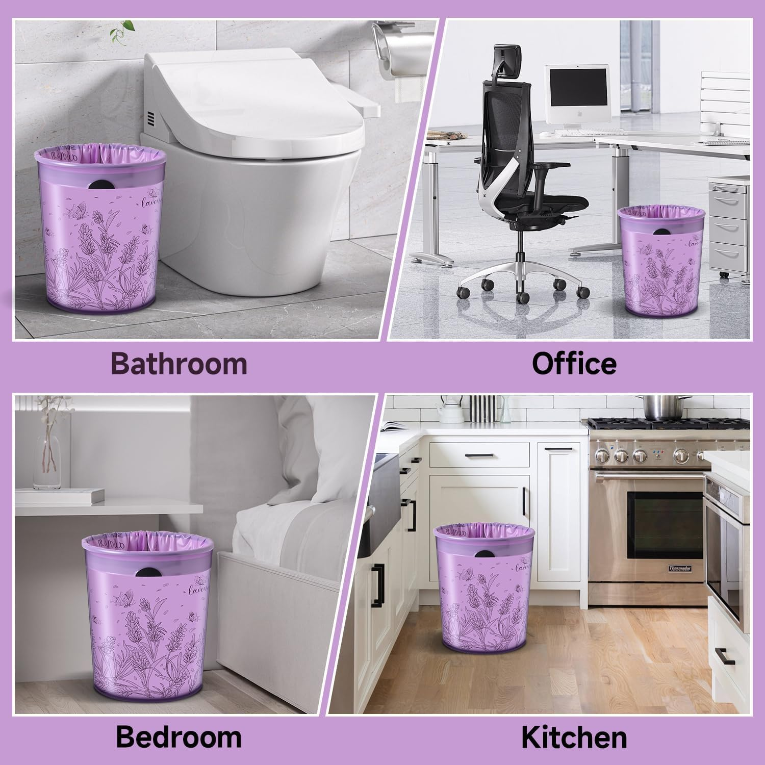 50-Pack 4 Gallon (15L) Drawstring Bin Liners | Colourful Lavender-Printed Small Trash Bags | Tear-Resistant & Leak-Proof | for Bathroom, Office & Bedroom Bins image number 6