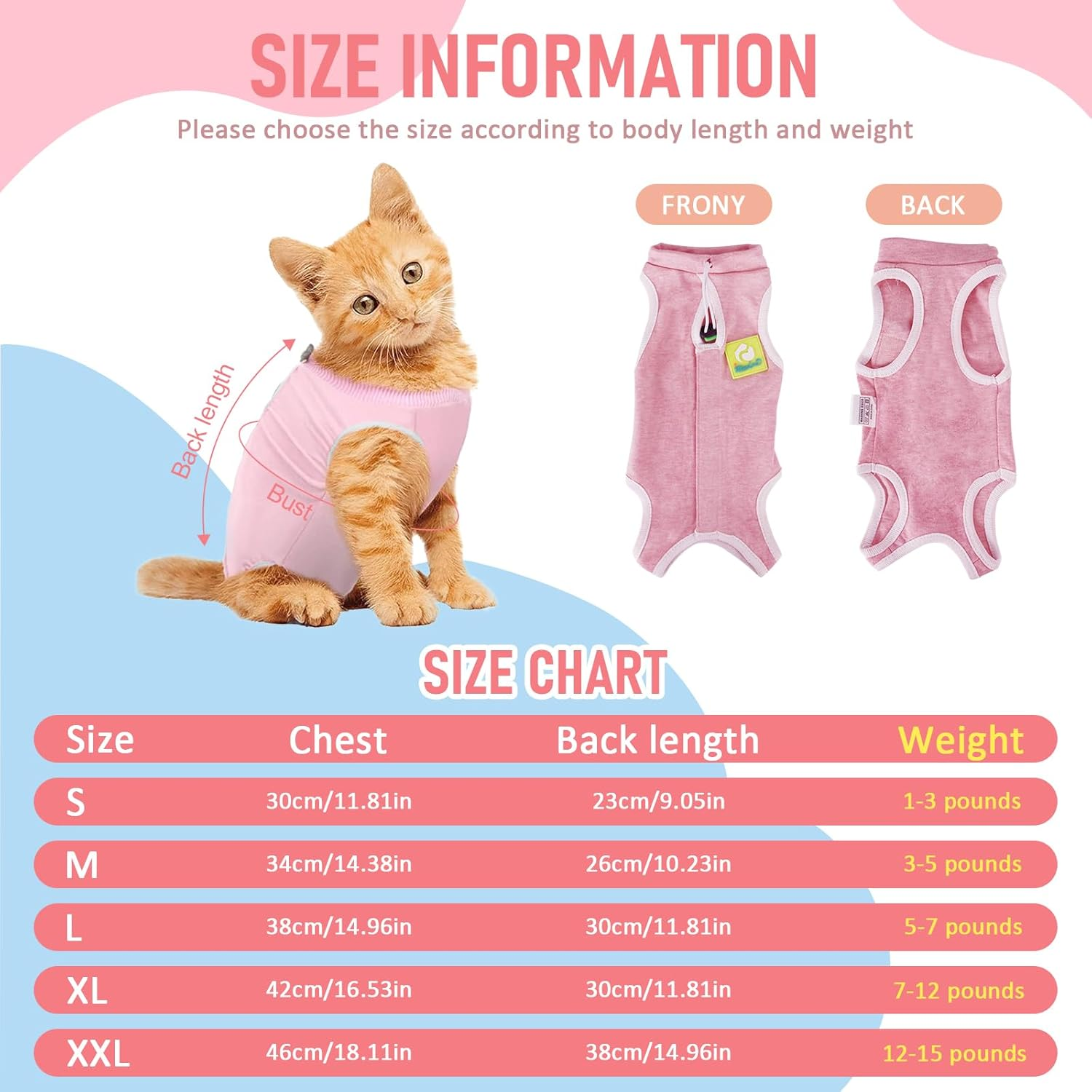 Cat Clothes Cat Surgery Recovery Suit, Cat Post Bodysuit for Medical Spay Abdominal Wounds Skin Diseases Protection, anti Leak Kitten Alternative Weaning Pyjamas Clothing image number 6