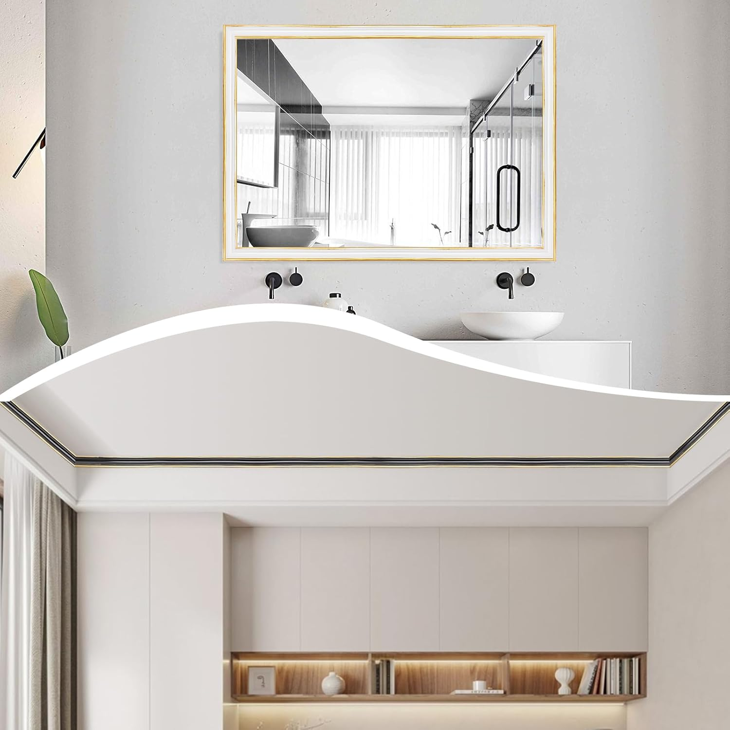 300Cm Flexible Moulding Trim Adhesive,Pvc Coving for Ceilings Waterproof,Corner Trim，Self Adhesive Trim for Wall，Edge Corner，Windows Door Mirror Frame and Border Edge(12 X 9Mm / Champagne Gold) image number 2