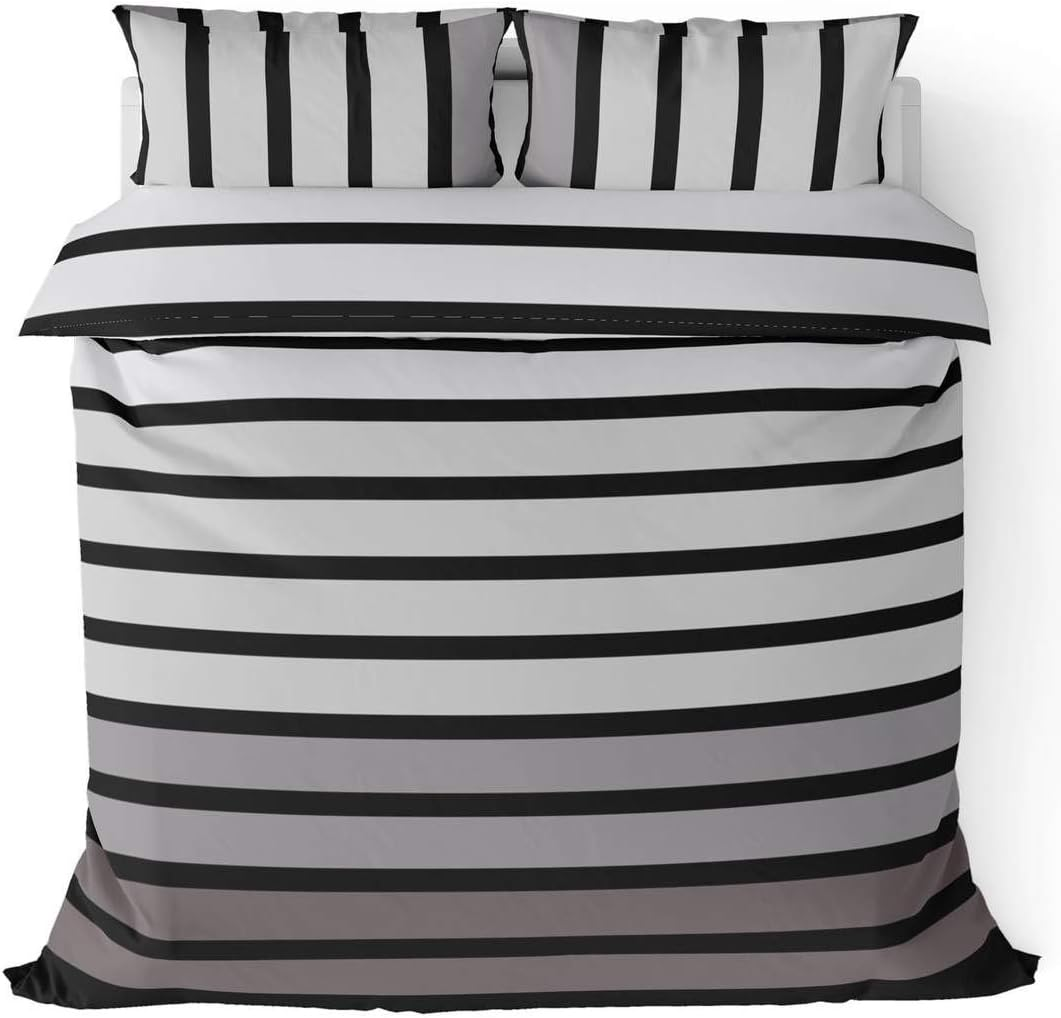 Rapport Soho Black Stripe Duvet Cover Quilt Bedding Set, Black White Grey, Double Size By image number 2