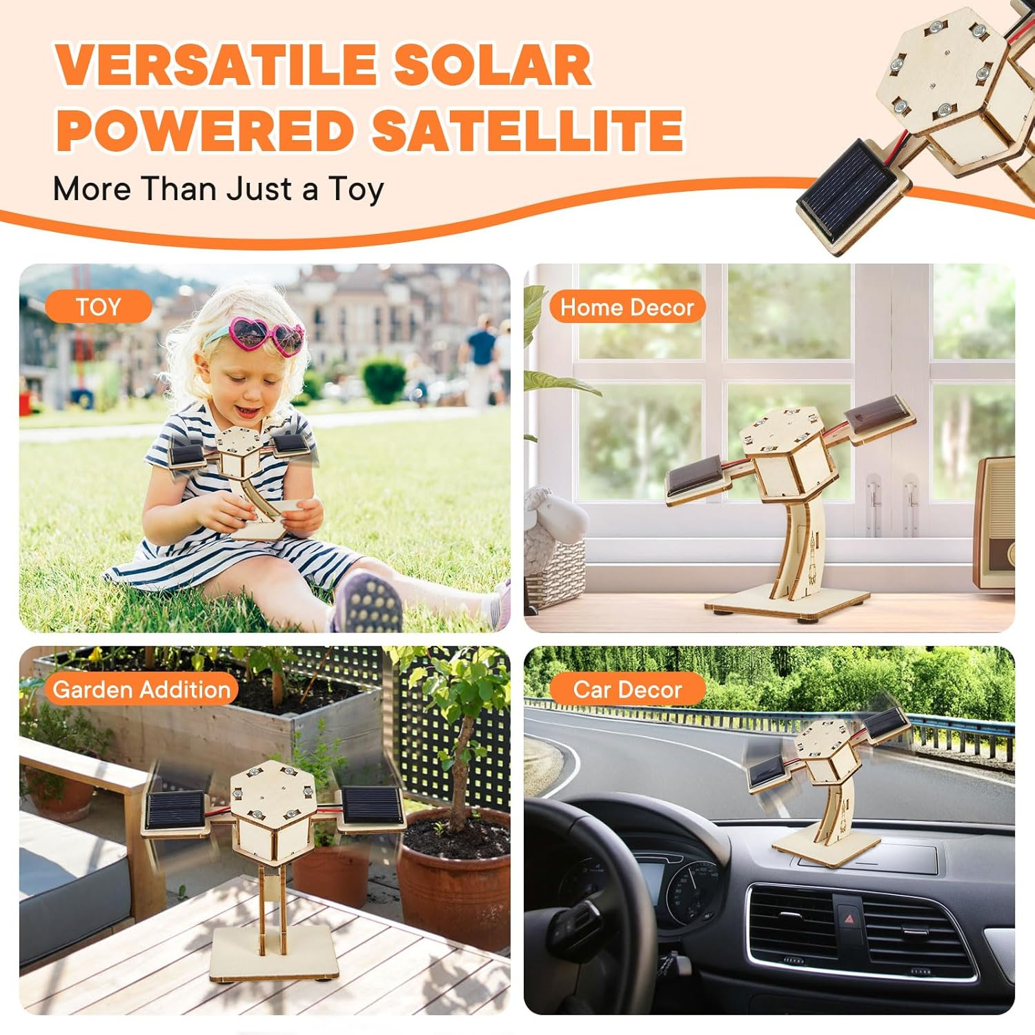 Solar Powered Wooden Puzzles,Rotating Satellite,Diy Assembly 3D Construction Toy,Stem Educational Science Craft Model Kit,Craft for Kids,Handmade Wood House for Children Ages 8-12 image number 6