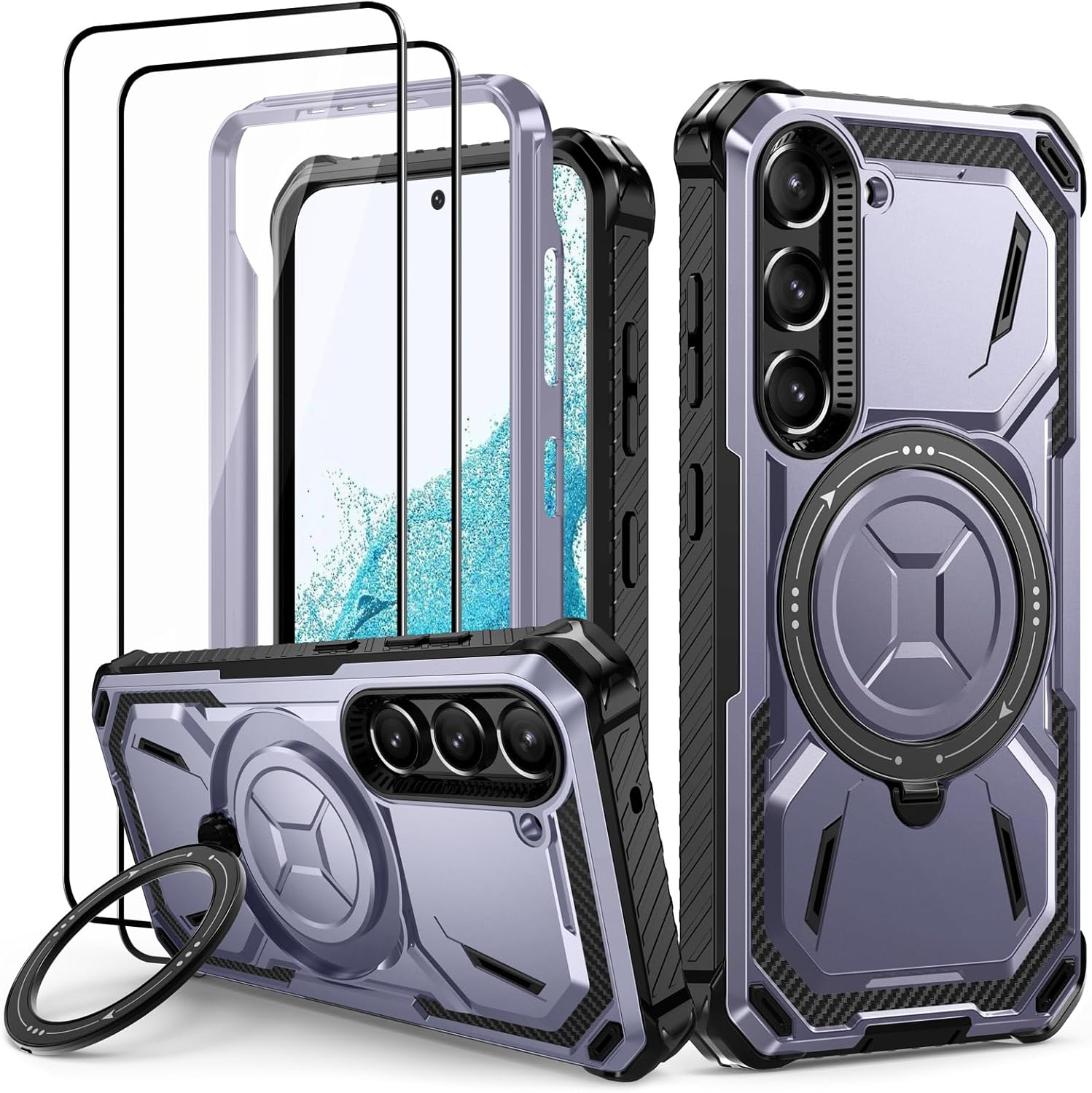 Lanhiem Case for Samsung Galaxy S22 with 2 Pieces Tempered Glass, 360&deg; Ring Stand Protective Case, Military Shockproof Mobile Phone Case for Samsung S22, Blue image number 6