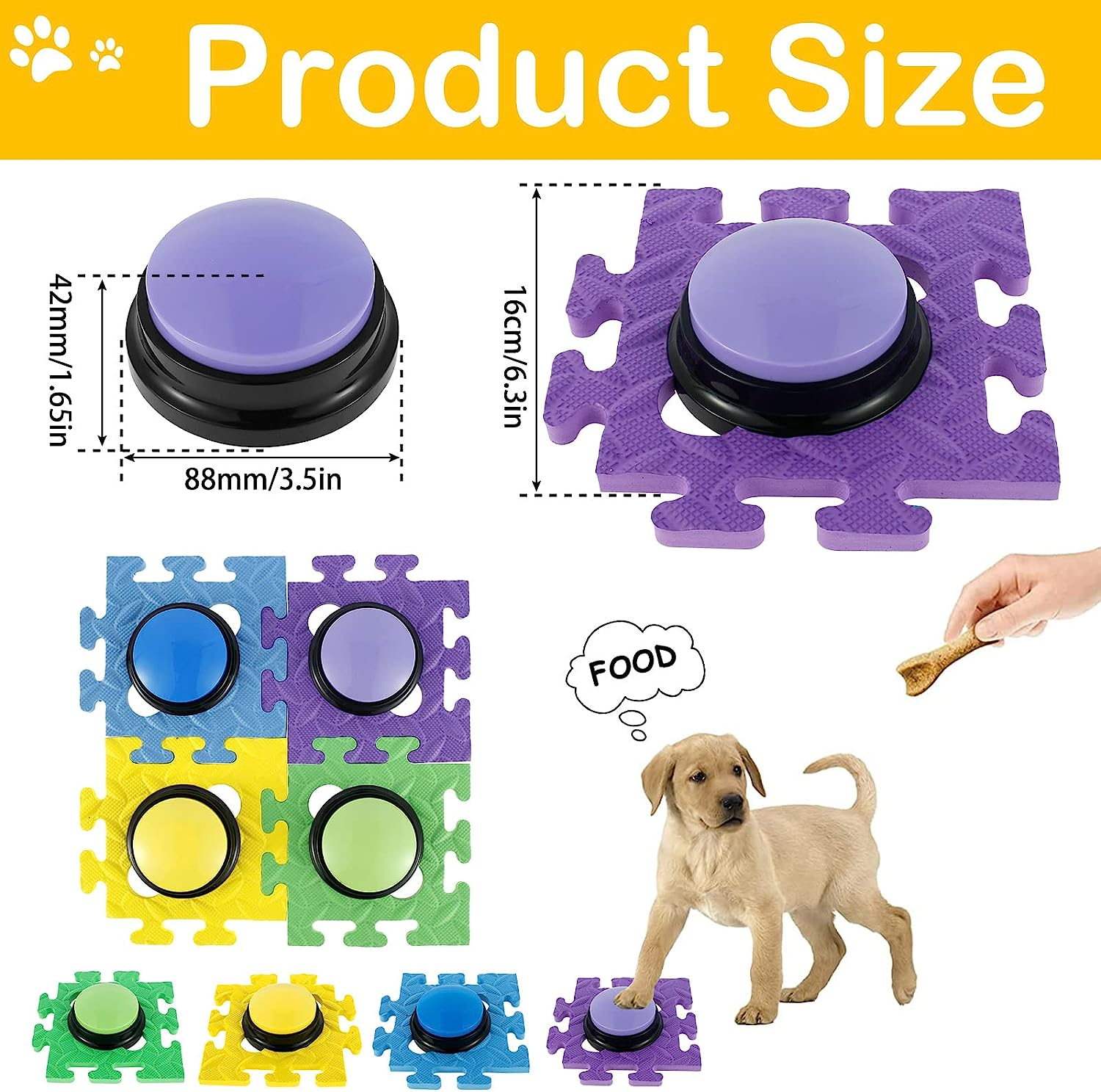 4Pcs Dog Talking Button and Non-Slip Mat, Pet Training Buzzer, Recordable Training Buttons for Dogs, 30Seconds Voice Recording, Portable Easy to Use for Communication Dogs Pet image number 4