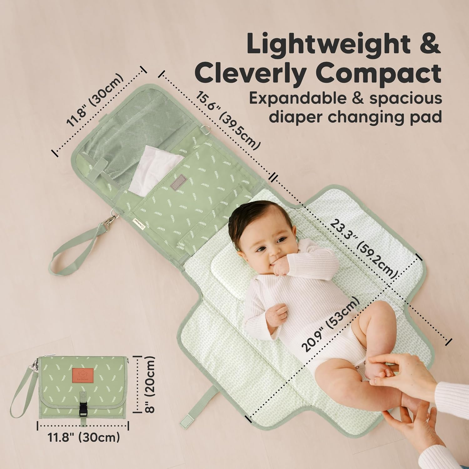 Keababies Portable Diaper Changing Pad - Large Waterproof Baby Changing Mat, Compact Travel Diaper Clutch, Functional Pockets Fit Newborn Essentials, Wipeable & Padded Baby Changer (Acacia) image number 6