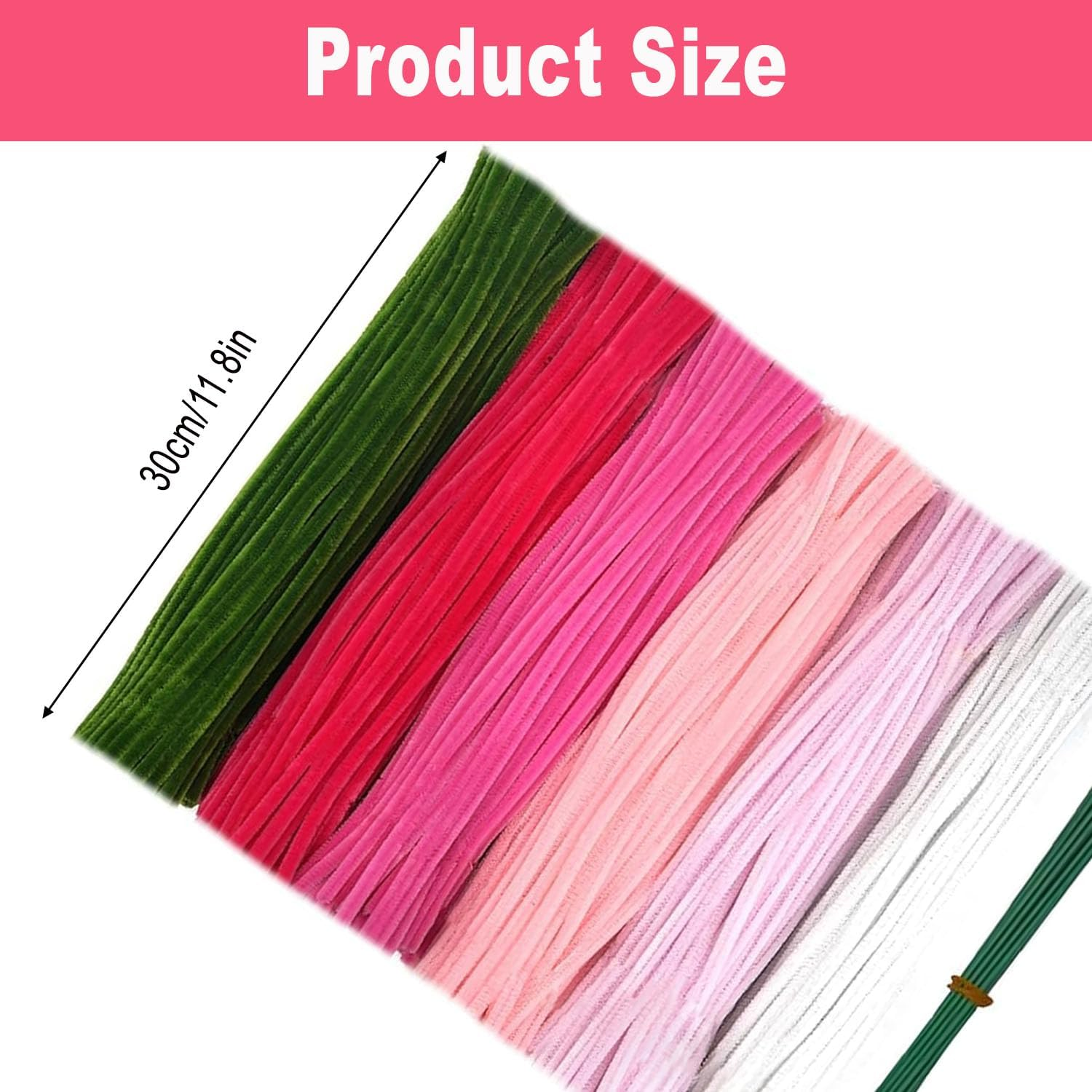 BEANPRECOY 620 Pieces Pipe Cleaners Craft Set 600 Pcs Pastel Chenille Stems with 20 Pcs Flower Stems Craft Supplies Bulk for DIY Art and Craft Projects Creative Wrapping Party Decorations(Pink Series) image number 1