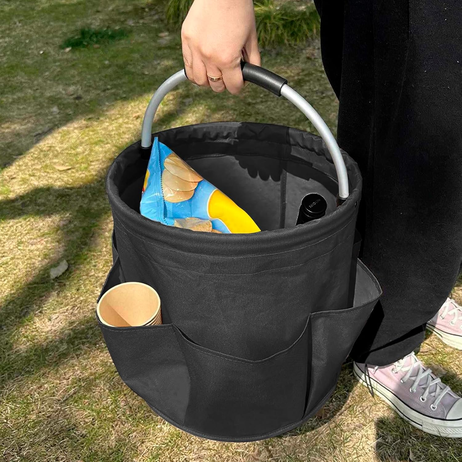 Portable Storage Basket Foldable Cleaning Bag Cleaning Supplies Organiser Soft Storage Bag Practical Storage Basket with Handle for Indoor, Bathroom, Garden image number 2