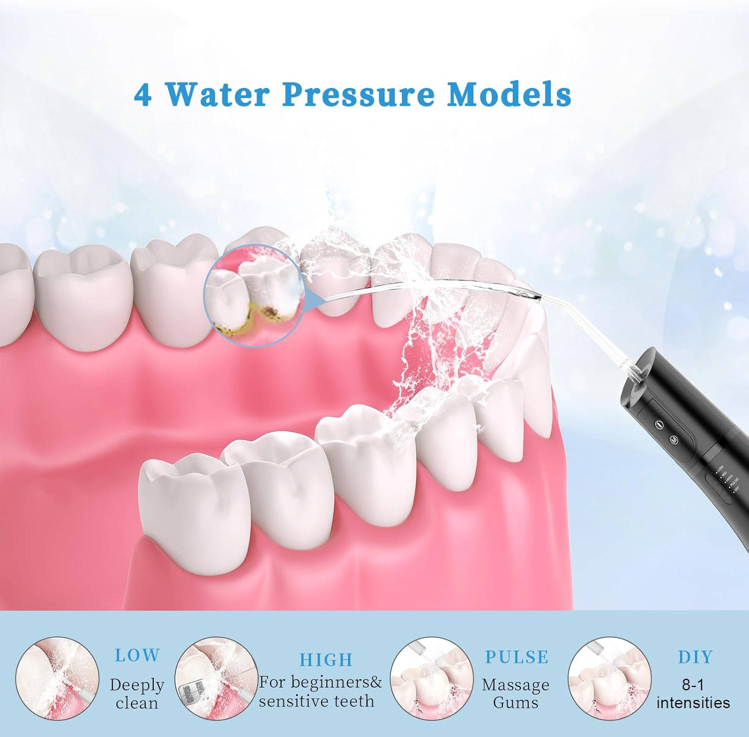 Water Flosser for Teeth Cordless,Yvxun 360&deg;Rotation Oral Irrigator with 5 Modes & 6 Jet Tips Water Teeth Cleaner, IPX7 Waterproof, 400ML Large Capacity,Usb Rechargeable for Travel image number 1