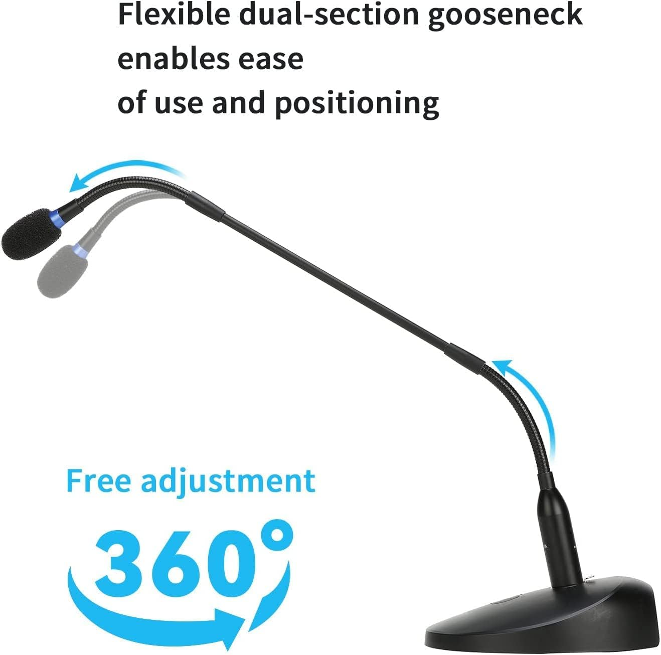 BOYA Desktop Condenser Podium Microphone, 18" Bi-Fold Gooseneck Microphone with Mute Button&Led Indicator, XLR Mic for Conference Meeting Video Live Streaming Lecture Speech Podcast
