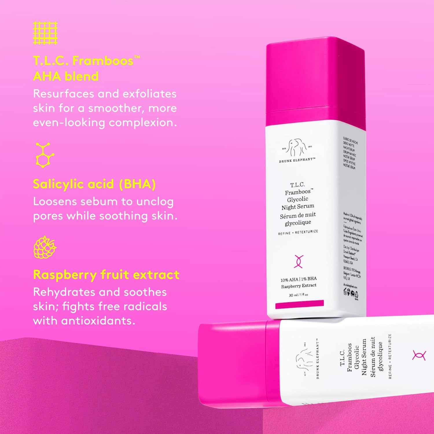 Drunk Elephant T.L.C. Framboos Glycolic Night Serum for Unisex 1 Oz Serum image number 5