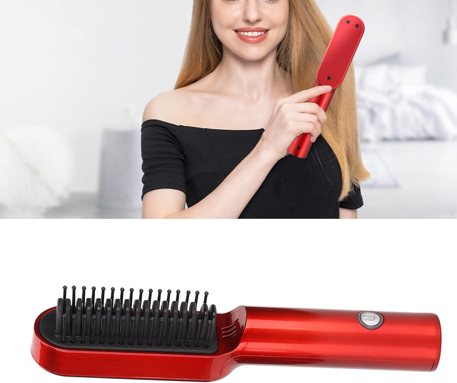 Hair Straightener Brush, USB Electric Heated Straightening Brush with Ergonomic Handle, Portable Hair Straightening Comb for Professional Salon at Home Travel, Safe Easy to Use image number 6