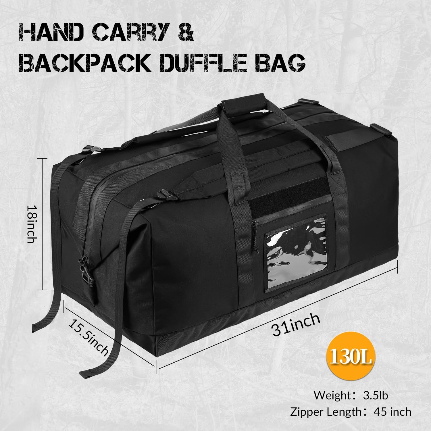 130L Tactical Travel Duffle Bag Waterproof Lightweight Foldable Full-Access Opening for Outdoor Camping Hunting Travel - Cp Camo image number 3