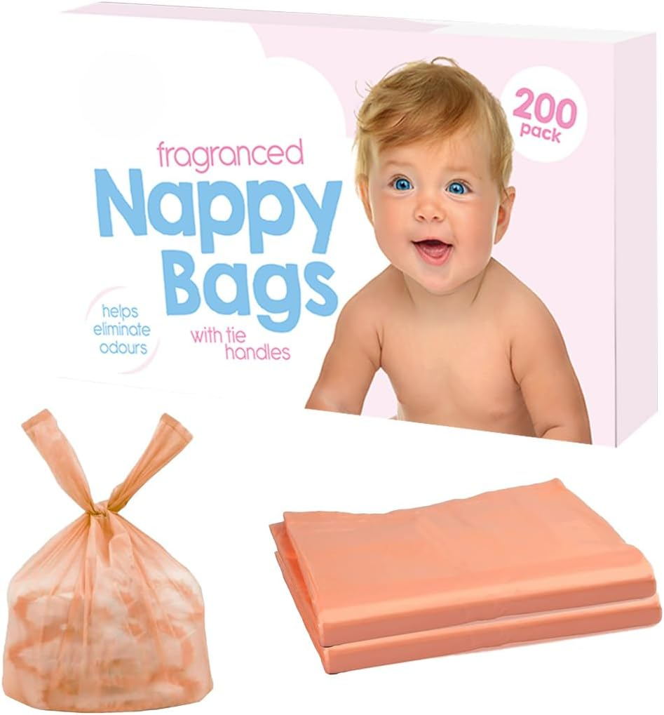 400 Coloured Nappy Bags with Tie Handles, Fragranced for Eliminating Odours, Durable and Leak-Proof, Light-Weight and Perfect for Babies Travel Bags image number 4