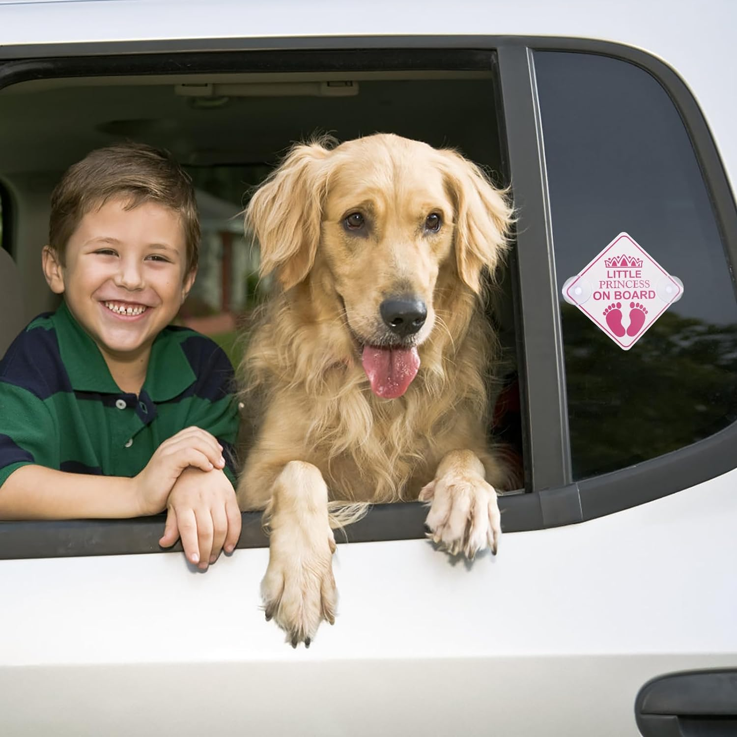 Amabro Little Princess on Board Warning Signs, 2Pcs 5" X 5" Safety Car Bumper Sticker with Double Suction Cups, Reusable Baby in Car Decal, Pink image number 4