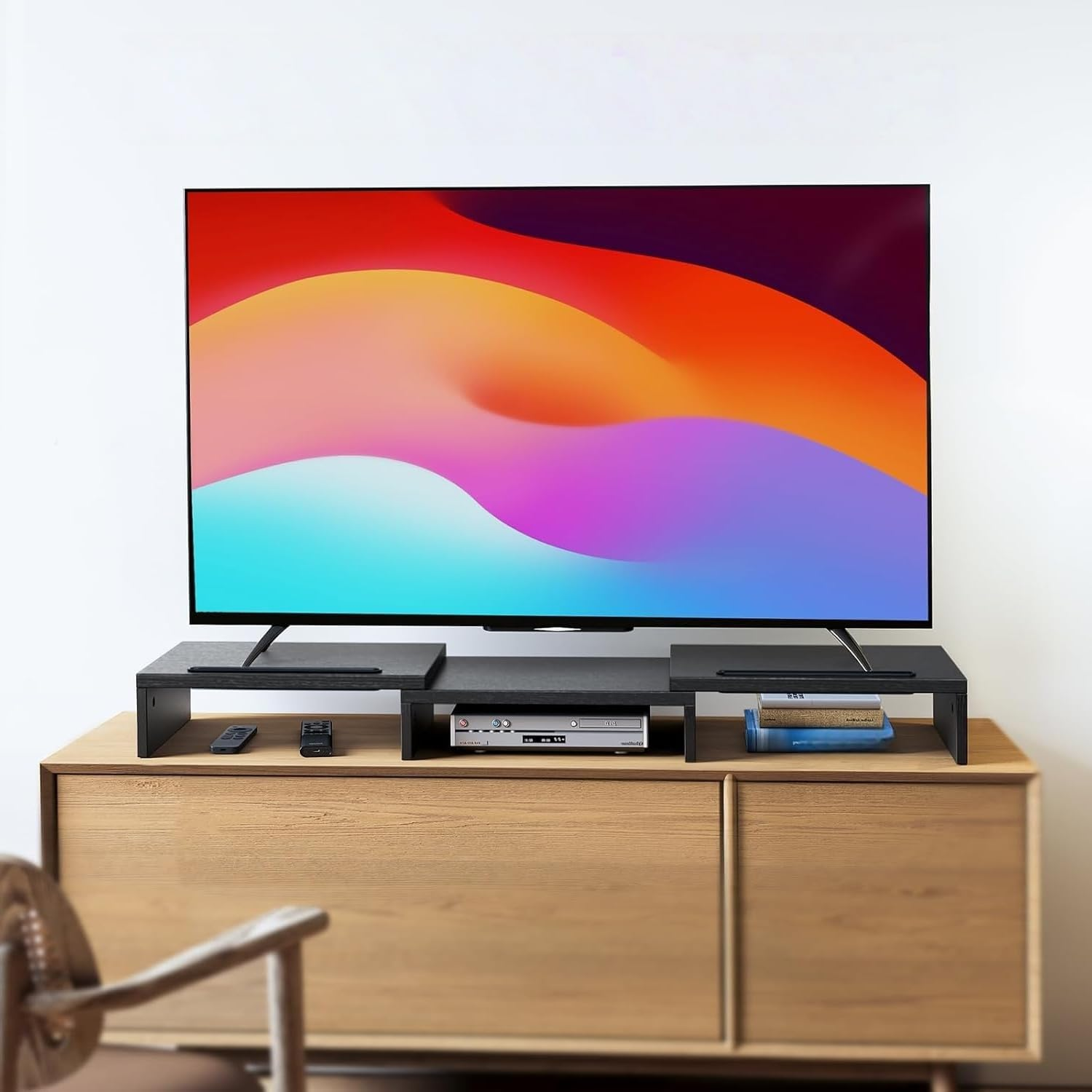 Dual Monitor Stand Riser with 3 Shelves, Adjustable Length and Angle, Ideal for PC, Computer, Laptop image number 6