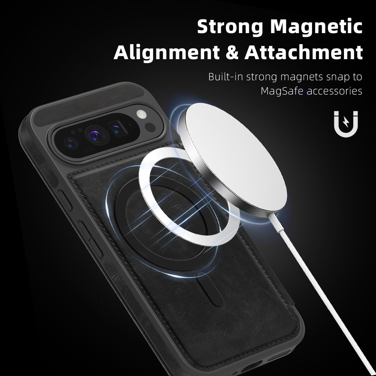 QYFCOU Case for Google Pixel 10 Pro XL Flip Case Compatible with Magsafe, PU Leather Wallet Phone Case with Card Slot and RFID Protection - Black image number 5