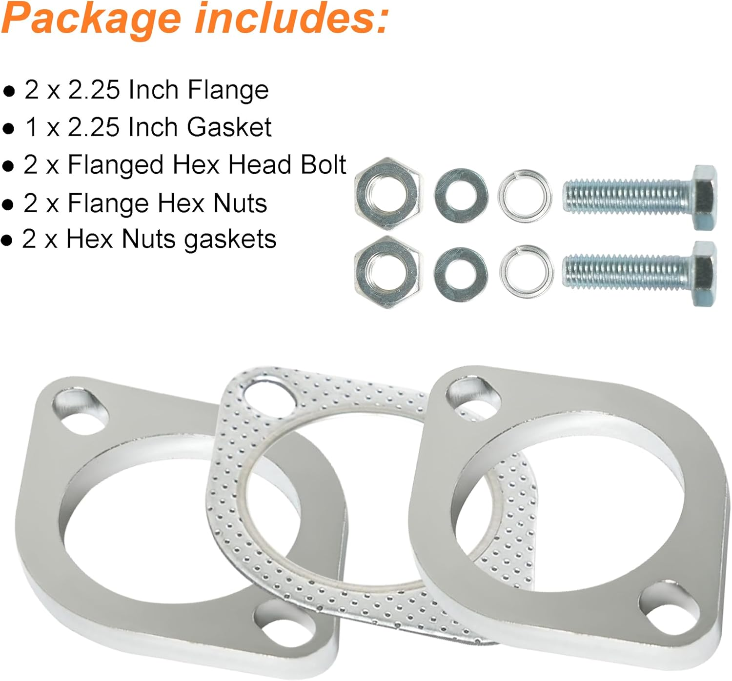 2 Bolt 2.25 Inch/60Mm Exhaust Flange Connection Kit Corrosion Proof Exhaust Flange & Exhaust Gasket Kit with Bolts & Nuts for 60Mm Downpipe(2 Pcs Flange) image number 2