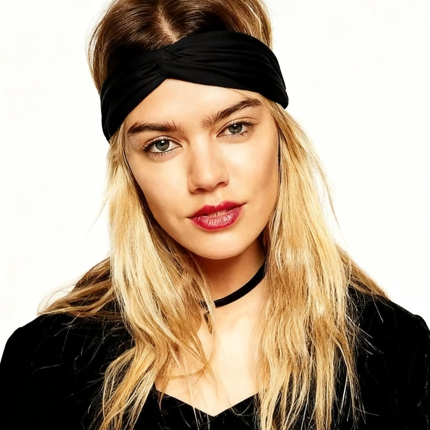 6 Pcs Leopard Print & Solid Color Hair Bands,Wide Elastic Headbands for Women,Yoga Sports Hair Bands,Boho Fashion Knotted Headbands for Women Girls image number 3