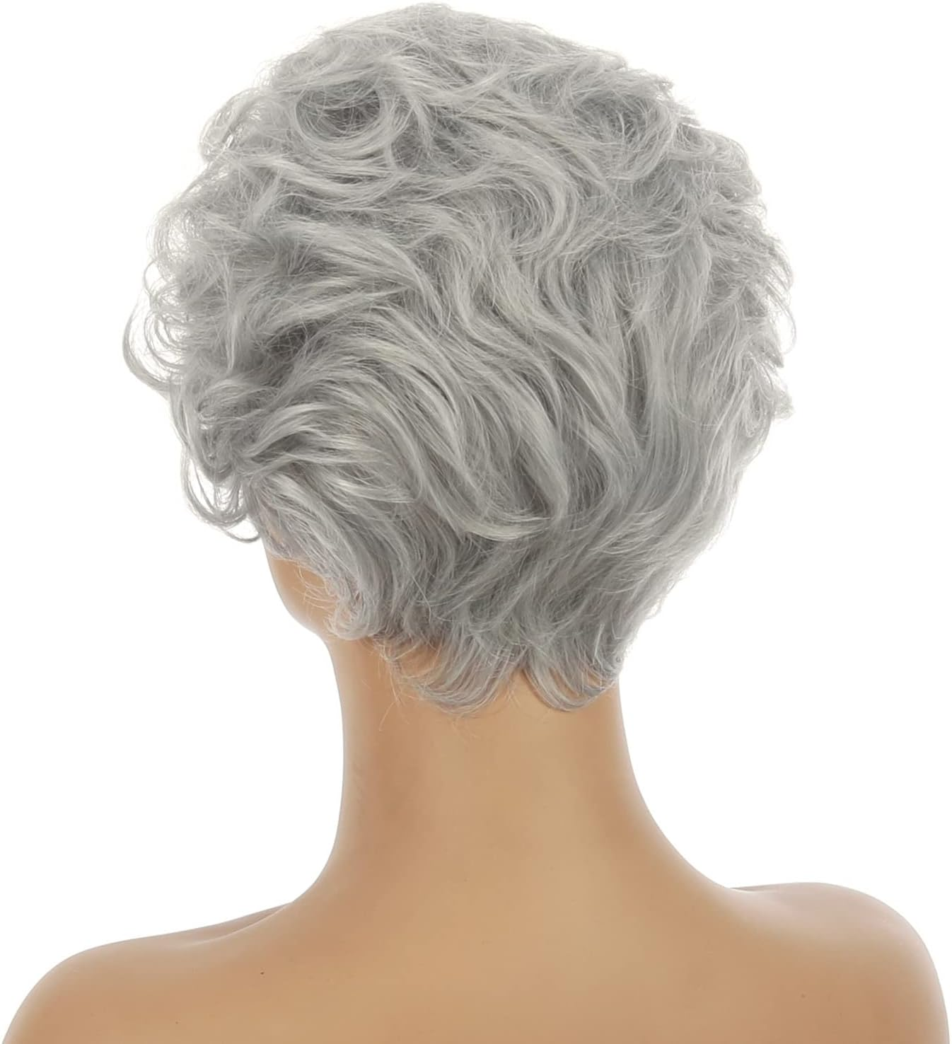 AUBWIG Mixed Silver Grey Short Wigs Natural Light Curly Hair Fluffy Pixie Cut Wigs with Fringe Synthetic Hair Wigs Layered Heat Resistant for Women (Grey) image number 3