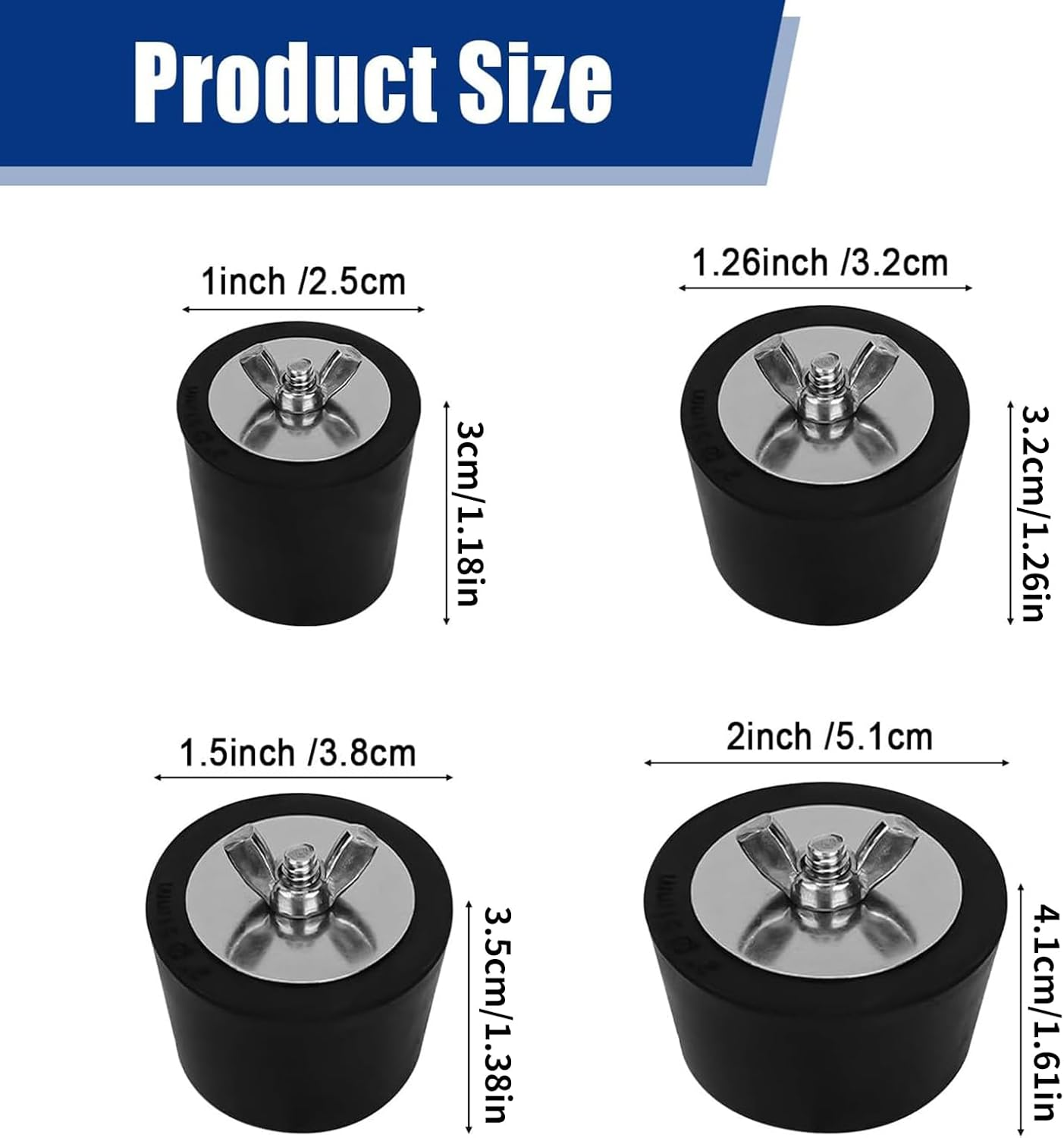 4 Pack Rubber Pool Plugs, 4 Sizes (25/32/38/51 MM) for Swimming Pool Inlet Nozzles, Prevent Frost Damage to Inground Pools Drain Pipes image number 1