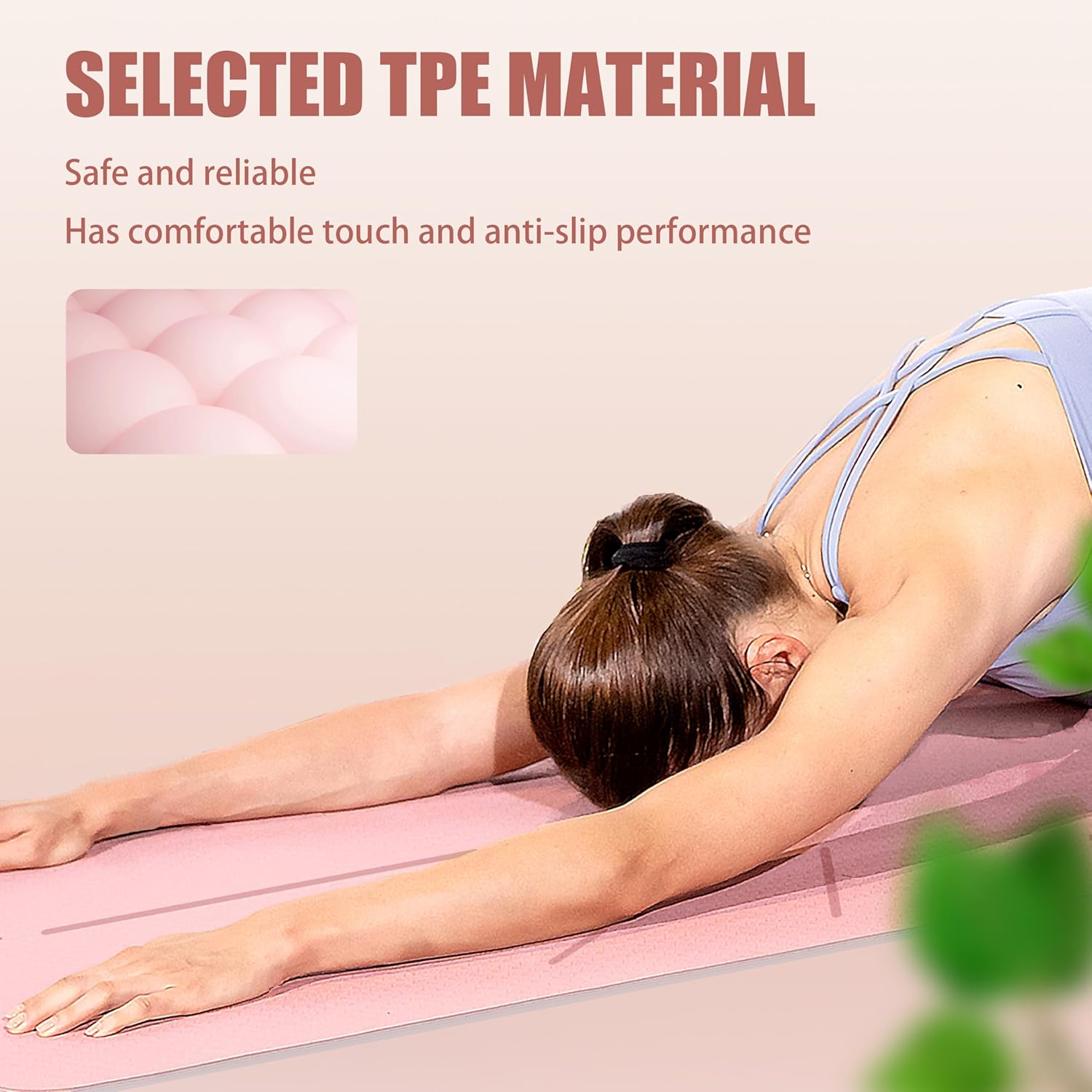 HERUI Yoga Mat with Alignment Lines - Anti-Slip TPE Exercise Mat for Yoga & Pilates - 183CM X 61CM X 6MM - Includes Carry Bag, Perfect for Beginners & All Levels - Light Purple + Light Gray image number 3