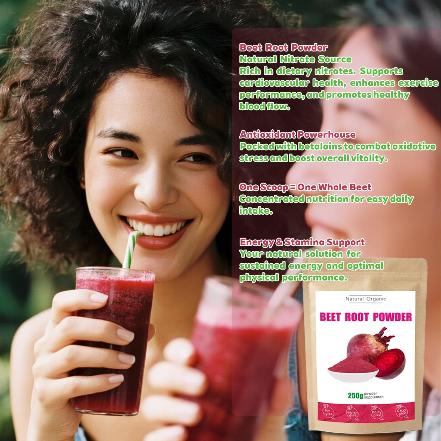 Organic Beet Root Powder - Non-Gmo Superfood for Smoothies & Baking | Nutrient-Dense Natural Vitality Support | Pure Powder with Essential Nitrates（250G） image number 5