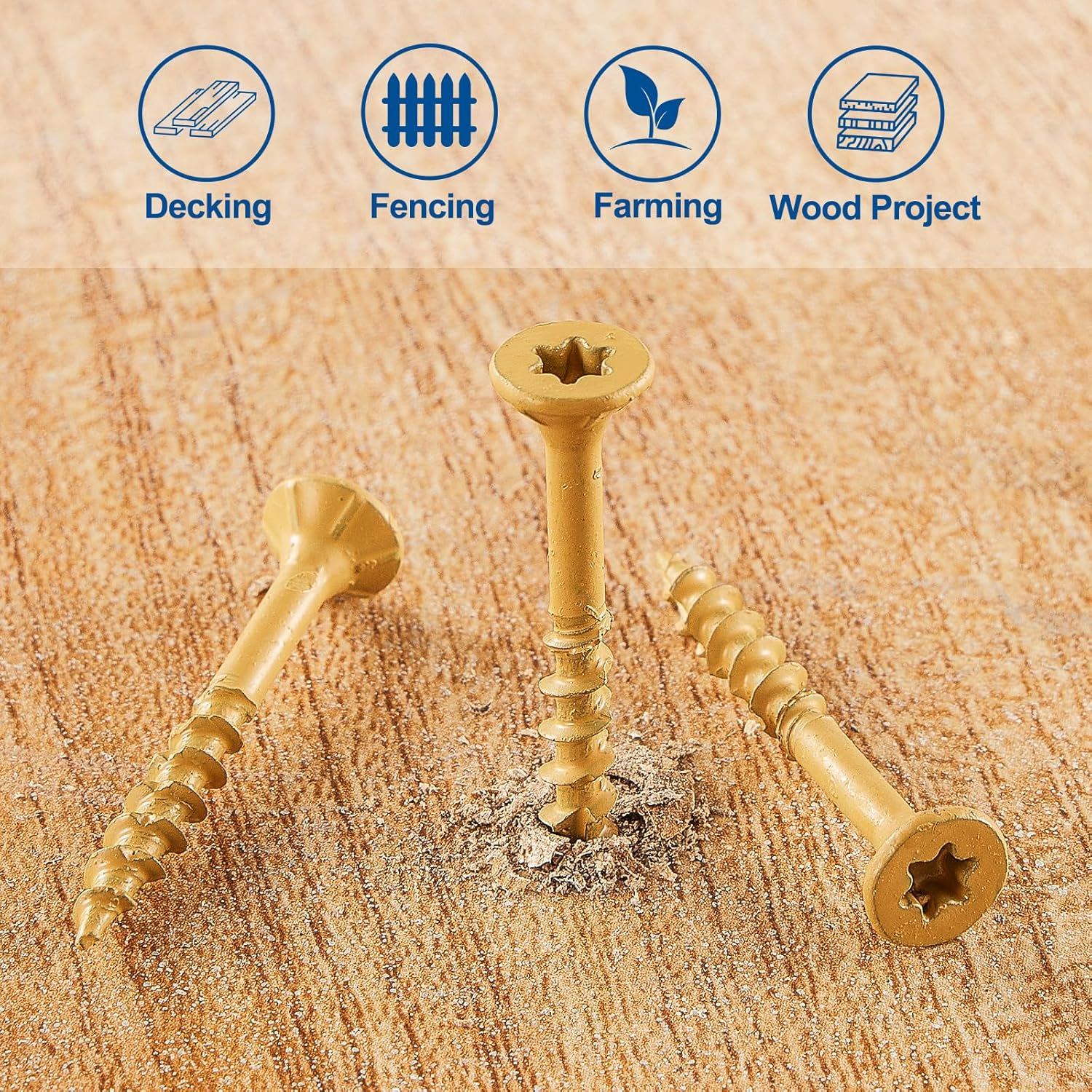 ANCHOREASE Wood Screws #9&times;3&Prime;, 300 Pcs, Torx/Star Drive Head Deck Screw, Rust Resistant, Exterior Epoxy Coated, Outdoor Decking Screws, Tan image number 5