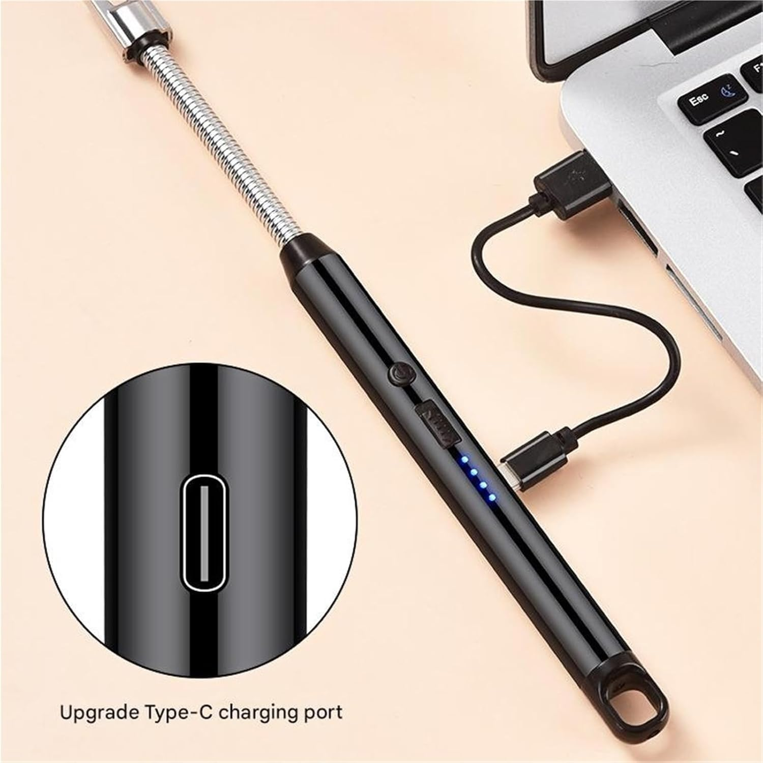 Electric Candle Lighter USB Rechargeable Long Neck Lighter Flex Flame Arc Windproof Plasma Suprus Flame for Grill Fireplace Long Matches Pack Bic Lighter for Candles Cool Lighters Clipper Black image number 2