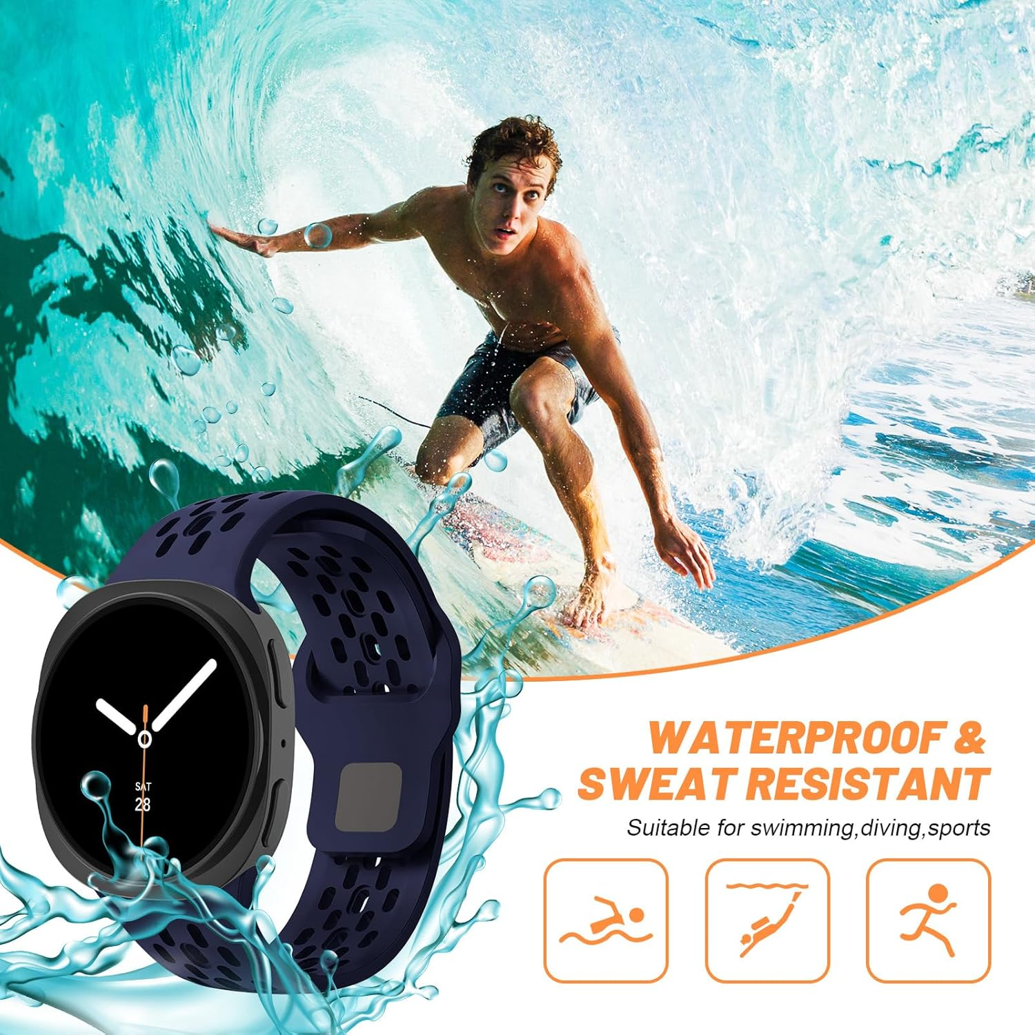 Breathable Silicone Straps Compatible with Samsung Galaxy Watch 8 Band 44Mm 40Mm,Soft Sport Replacement Strap for Samsung Galaxy Watch 8 Classic Band 46Mm Men Women - 02-Starlight image number 6