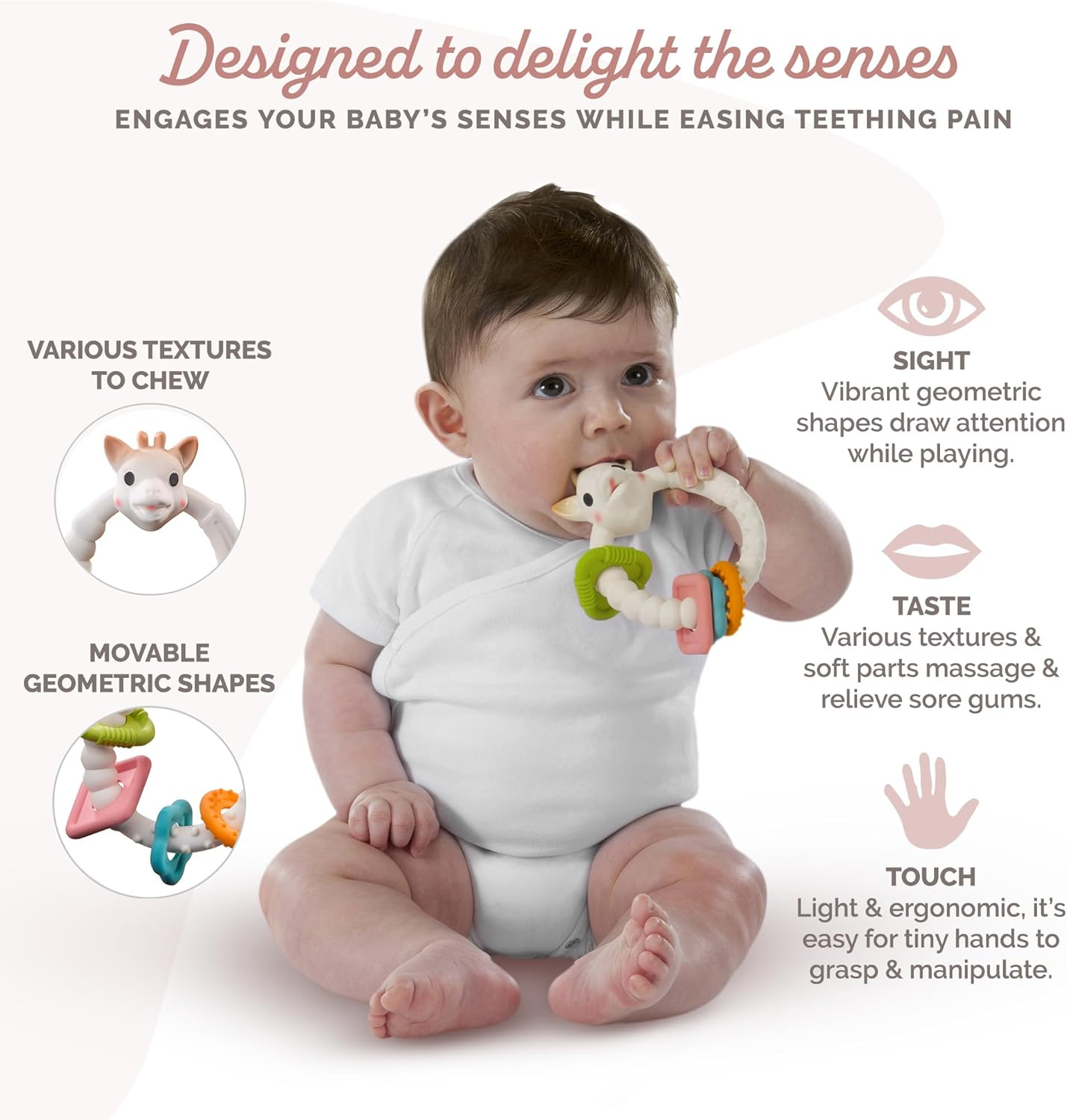 Sophie La Girafe - Colo'Rings So'Pure Teething Ring - 100% Natural Rubber - Textured Relief - Safe for Teething - Fun & Stimulating - Age: 3 M + image number 3