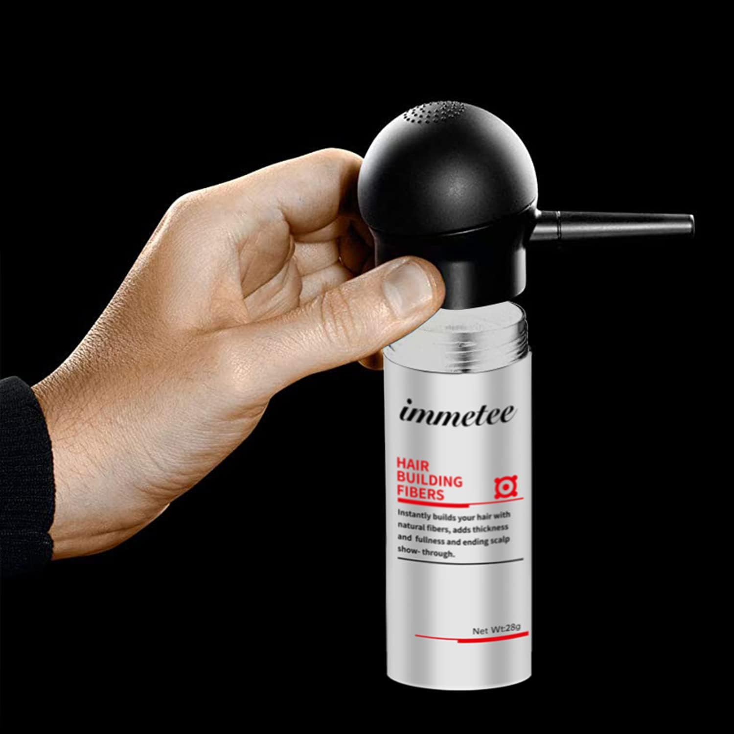 Immetee Hair Building Fibres Powder, Hairline Powder Black, Hair Fibres for for Thinning Hair, Conceals Hair Loss in 30 Sec, Hair Thickener for Women & Men​ (28G Black) image number 4