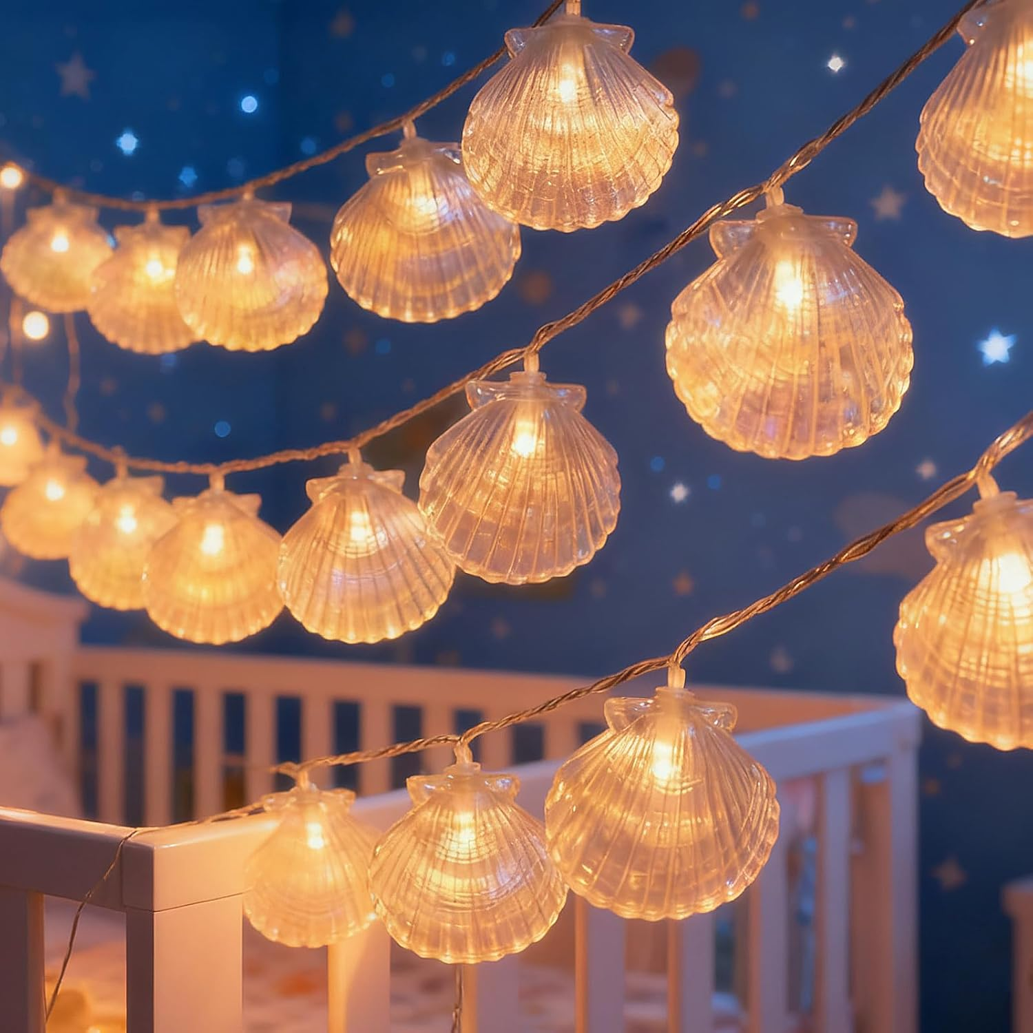 Foanlerck Fairy Lights with Shells Starfish 1.5 M 10 LED Fairy Lights Children Warm White Battery Operated, IP44 Waterproof Maritime Shell Lamp for Children'S Room Party Wedding Fairy Lights image number 3