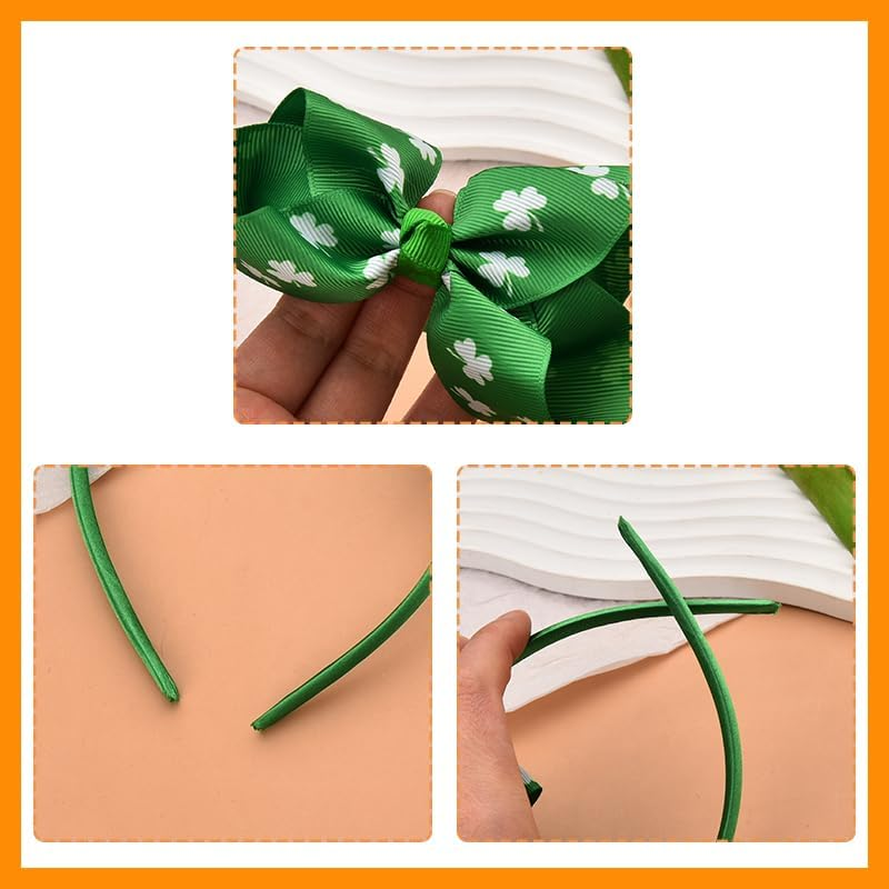 St Patrick'S Day Shamrock Headband for Girls Green Clover Hair Bow Accessories Bow-Knot Headbands Hairband Headpiece for St. Patrick'S Day Party Festival Bows for Hair image number 3