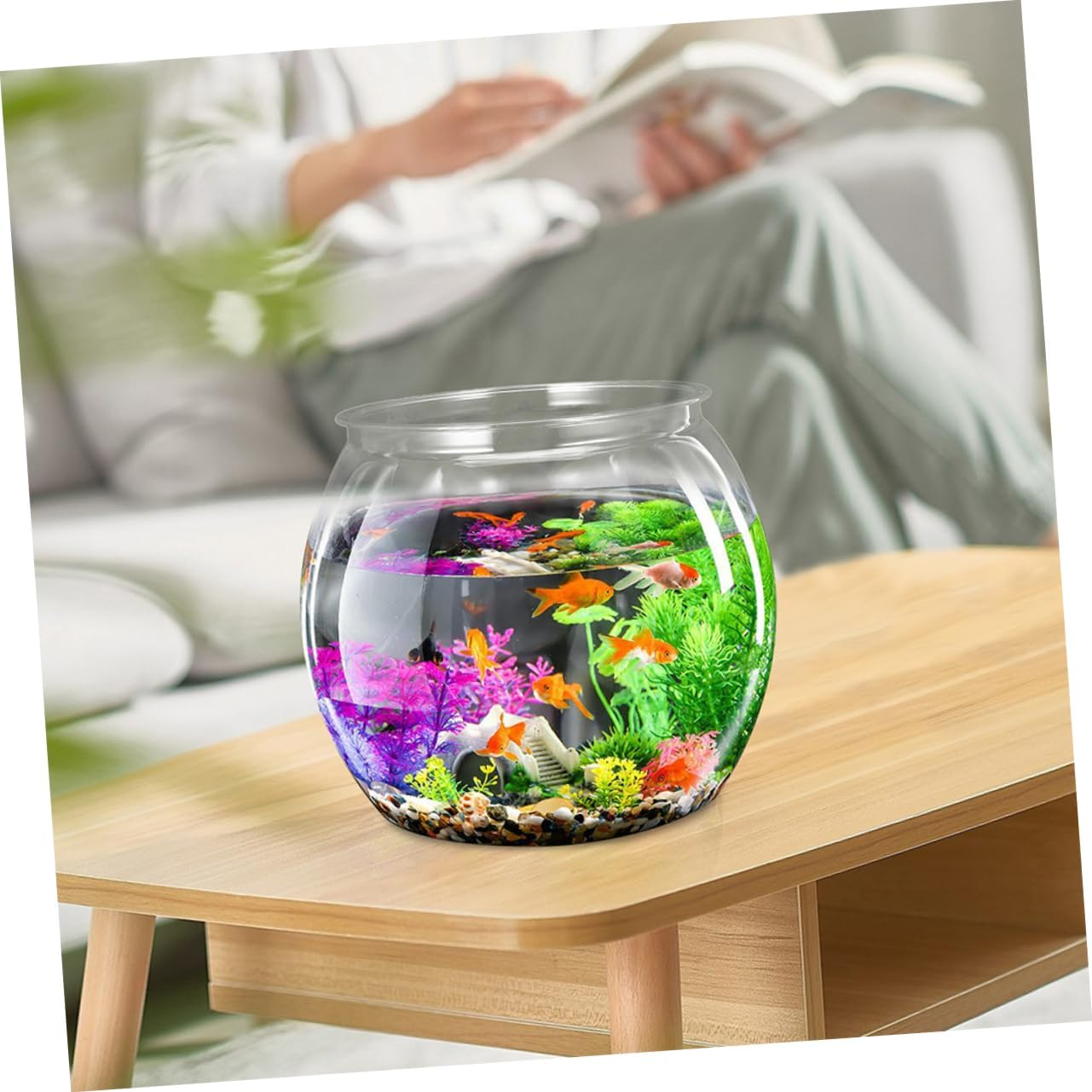 WEKAMOS Transparent Plastic Betta Tank Compact round Desktop Aquarium Bowl for Small Aquatic Pets Goldfish Turtles Clear Fish Tank for Office Home Decor image number 4