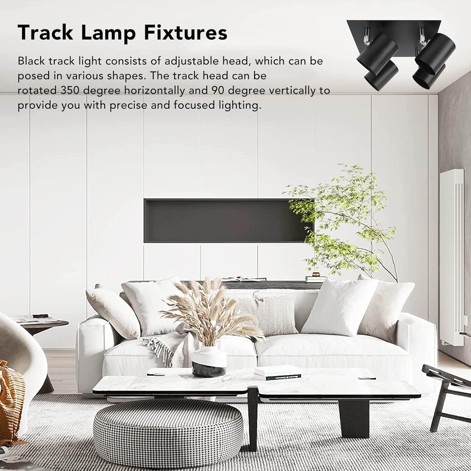 4 Light Adjustable Industrial Track Lighting Fixtures Modern Black GU10 Lampholder image number 4