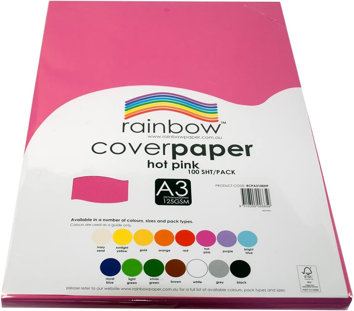 Rainbow A3 Cover Paper 100 Sheets, Hot Pink