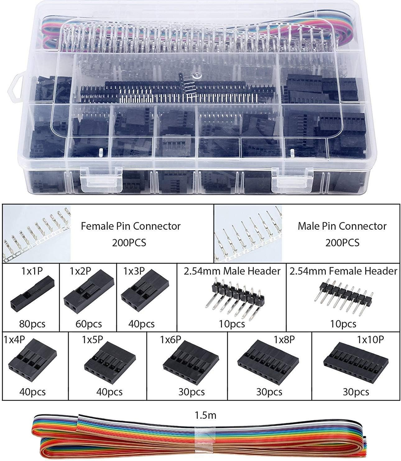 Mengshen Dupont Crimping Tool Kit, Ratcheting Crimper Pliers with 1550PCS 2.54Mm Dupont Connectors Connectors for AWG 26-18(0.1-1Mm&sup2;) image number 3