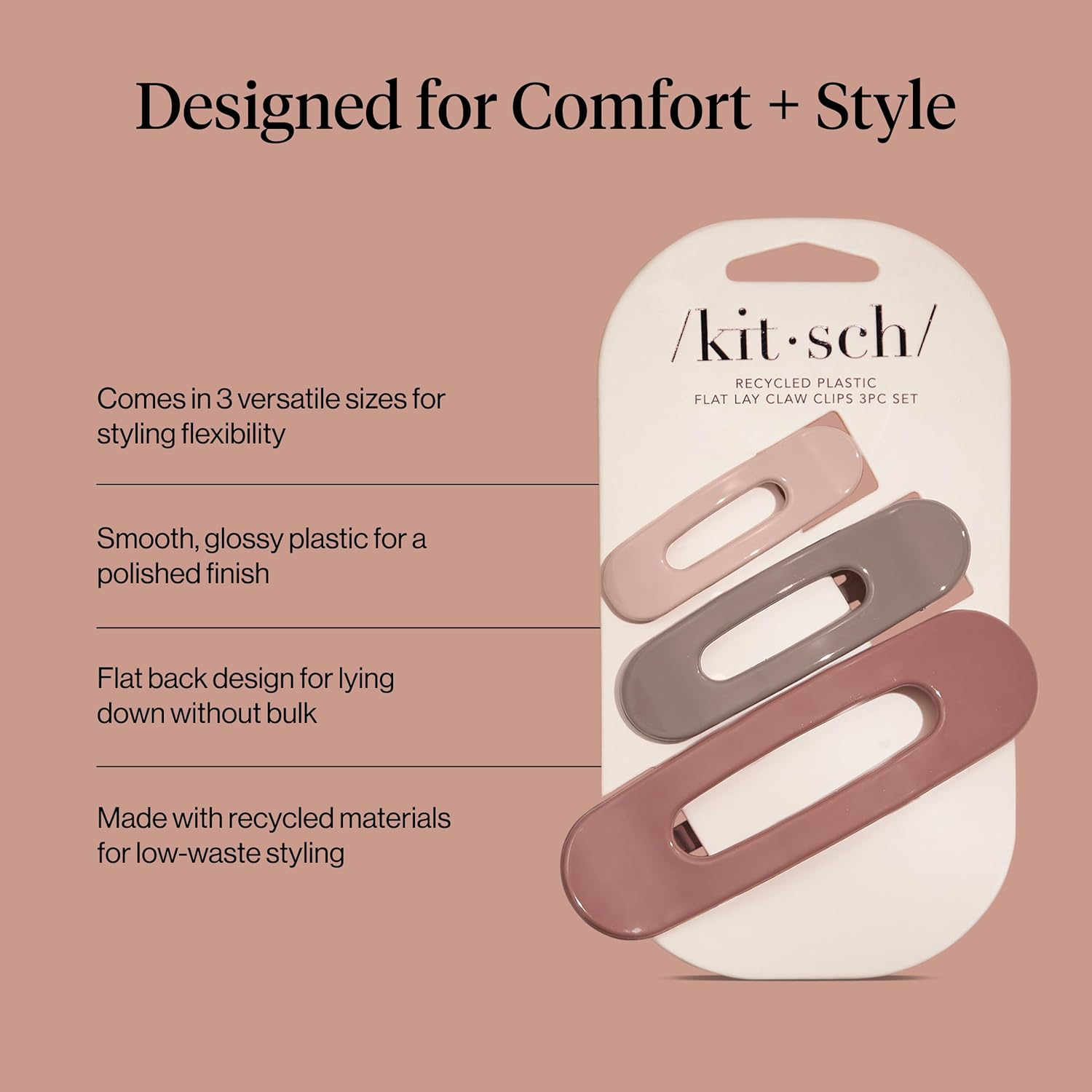 Kitsch 3Pc (Terracotta) Flat Hair Clips for Women, Recycled Lay Flat Claw Clips for Thick Hair, Flat Hair Claw Clips,Flat Claw Clips for Thin Hair, Flat Clips for Hair, Hair Accessories for Girls image number 1