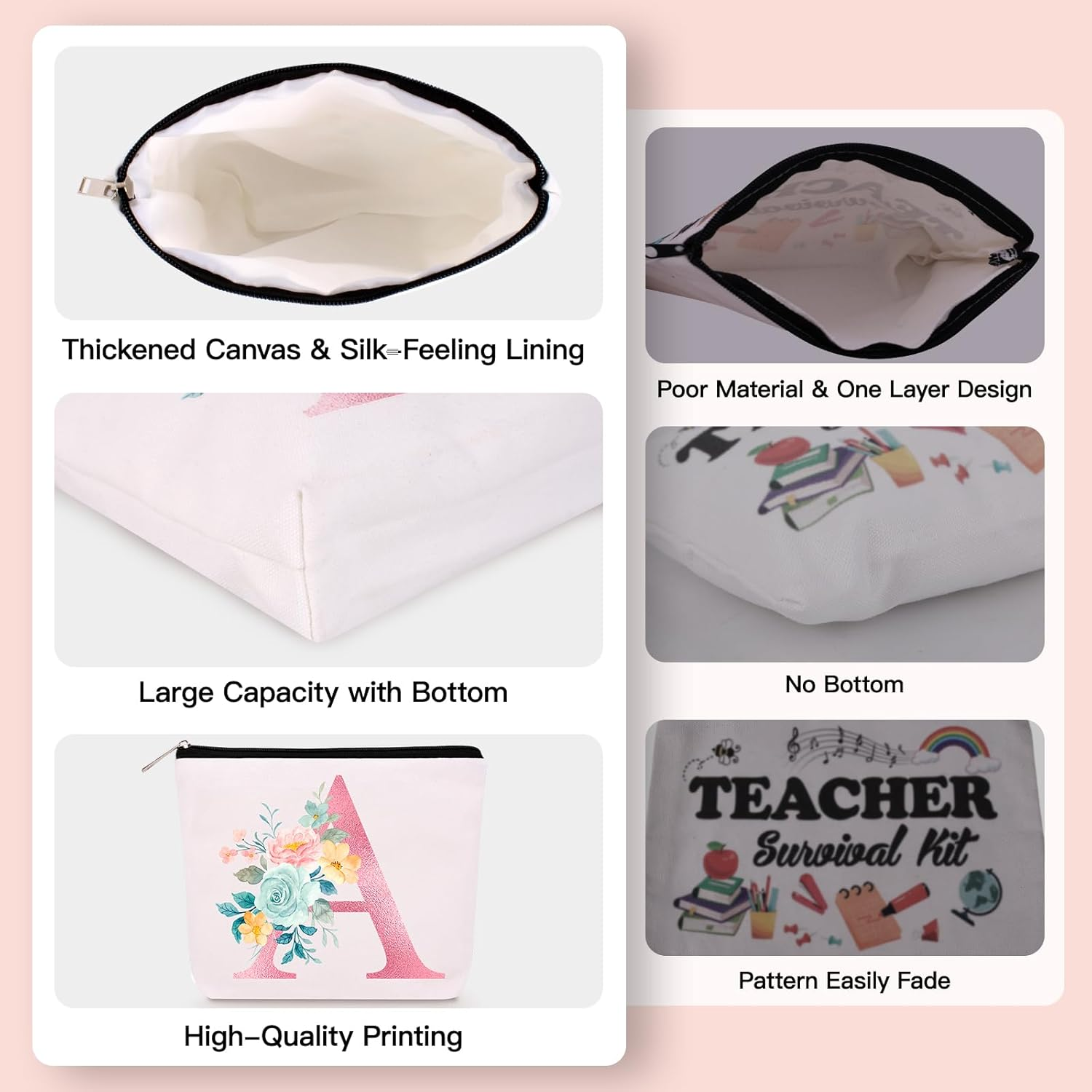 Personalized Makeup Bag with Initial Keychain, Custom Travel Initial Makeup Bag, Birthday Gifts for Women Girl Bridesmaid Teens Teacher, Monogram Small Cosmetic Preppy Toiletry Pouch, J, - C image number 4