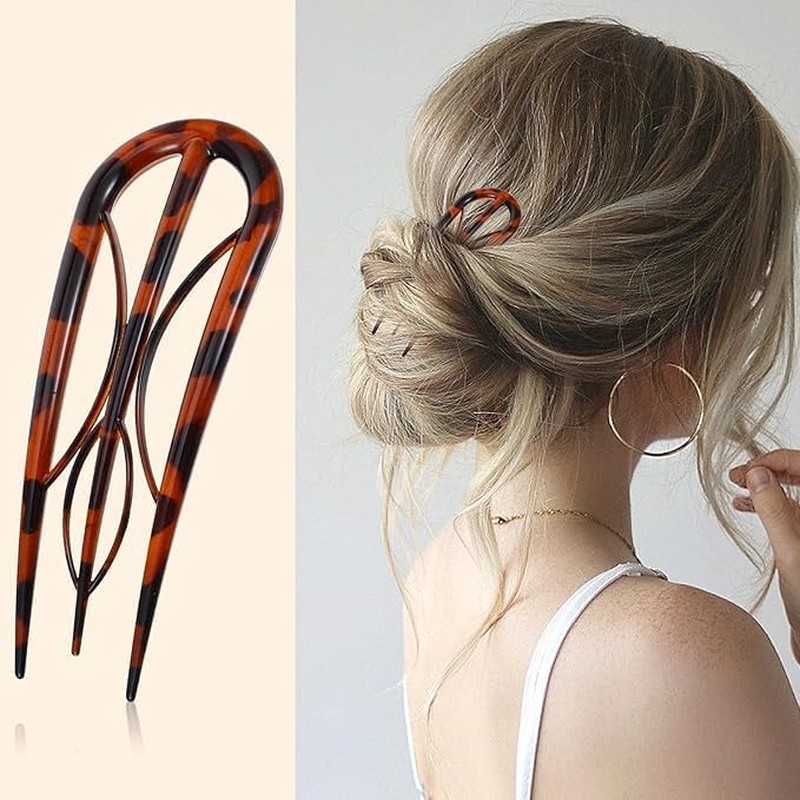 Tortoise Shell French Hair Pins,4Pcs U-Shape Hair Pins Stick Tortoise Shell Hair Pins,Tortoise Shell U Shaped Hairpin Fork,Tortoise Shell U Shaped Hair Pins,Tortoise Shell U Shape Hair Fork for Girls image number 3