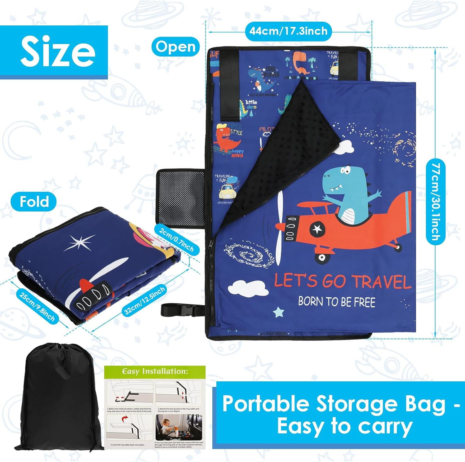 Toddler Travel Airplane Bed, Kids Airplane Seat Extender Travel Bed, Toddler Airplane Seat Extender, Baby Portable Plane Bed Foot Rest for Flights (A) - B image number 5