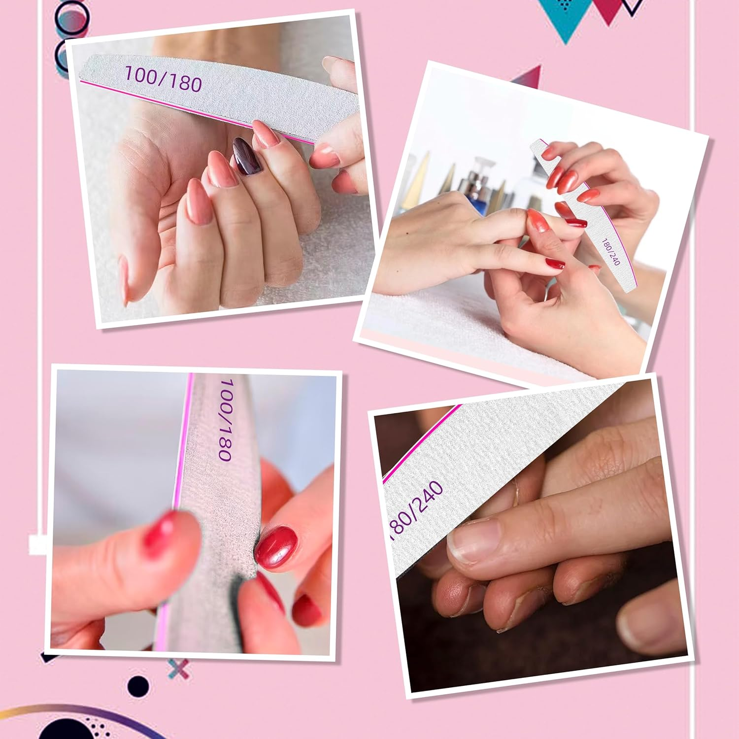 Professional Nail Files, Emery Board Nail File for Natural Nails 100/180/240 Grit Nail Files for Acrylic Nails 12Pcs Fine Grit Nail File Manicure Tools Coarse Fingernail Files (180/240 Grit) image number 1