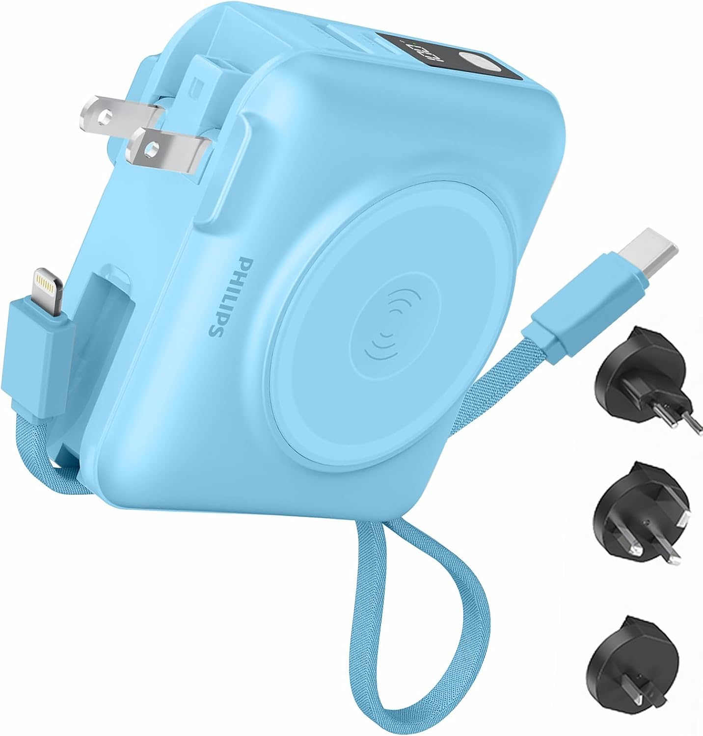 PHILIPS Power Bank Wireless 10000Mah 22.5W Powerbank Built-In Cable 10 in 1 Portable Battery Pack, Magnetic Universal Travel Fast Charging Adapter (UK,EU,AU) Compatible with Magsafe Iphone 17 Air Mblk