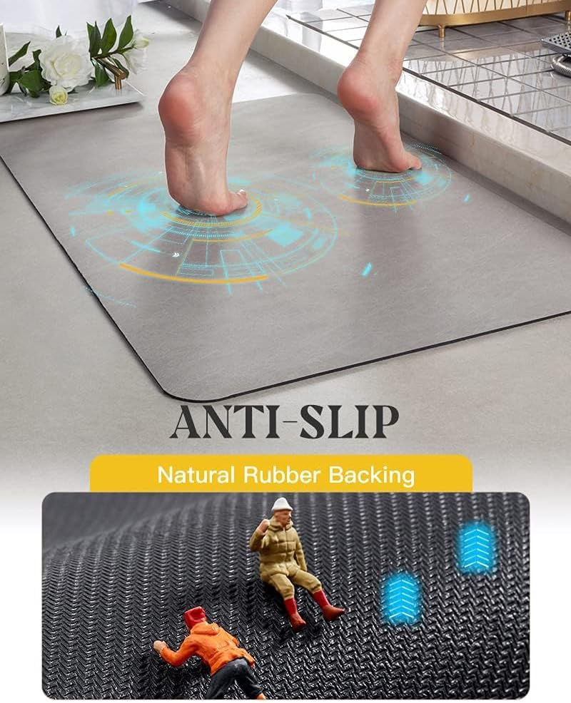 Bath Mat Rug-Rubber Backing Non Slip Quick Dry Absorbent Thin Bathroom Rugs Fit under Door-Faux Suede Surface Bathroom Floor Mats-Shower Rug for in Front of Bathtub Shower Gray 43X90 image number 5