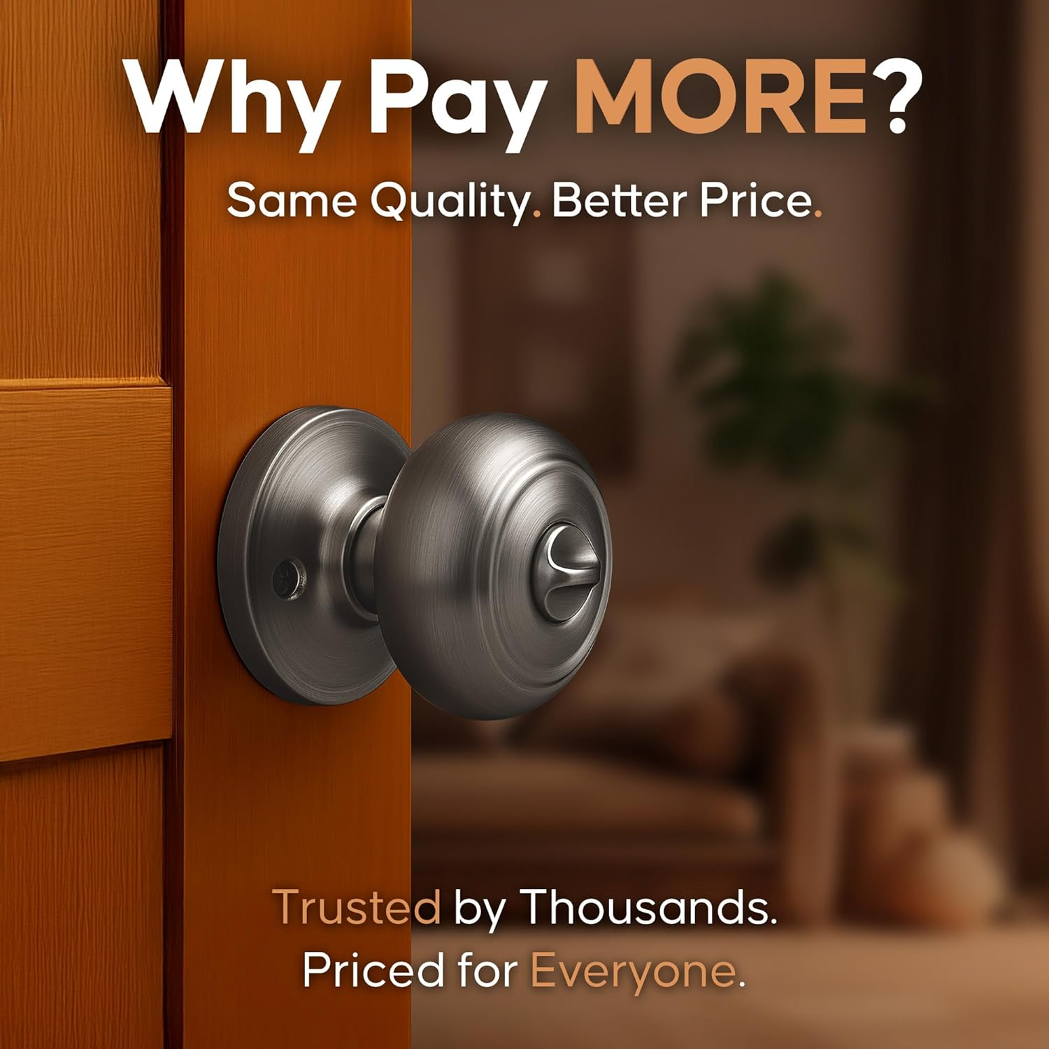 Copper Creek Antique Nickel Door Knobs - round Colonial Knob with Privacy Locking Function for Home Improvement, 1 Pack - Fits All Standard Doors - Locking Door Knob for Bedroom and Bathroom Use - Polished Brass image number 5