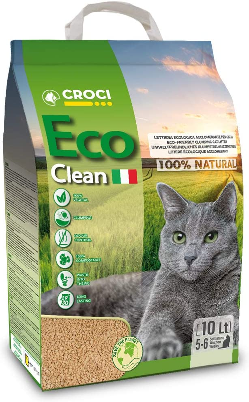 Croci Eco Clean Litter 10 L - Clumping Cat Litter, Biodegradable, Flushes down the Toilet, 100% Vegetable, Long Lasting Anti-Odor Sand image number 1