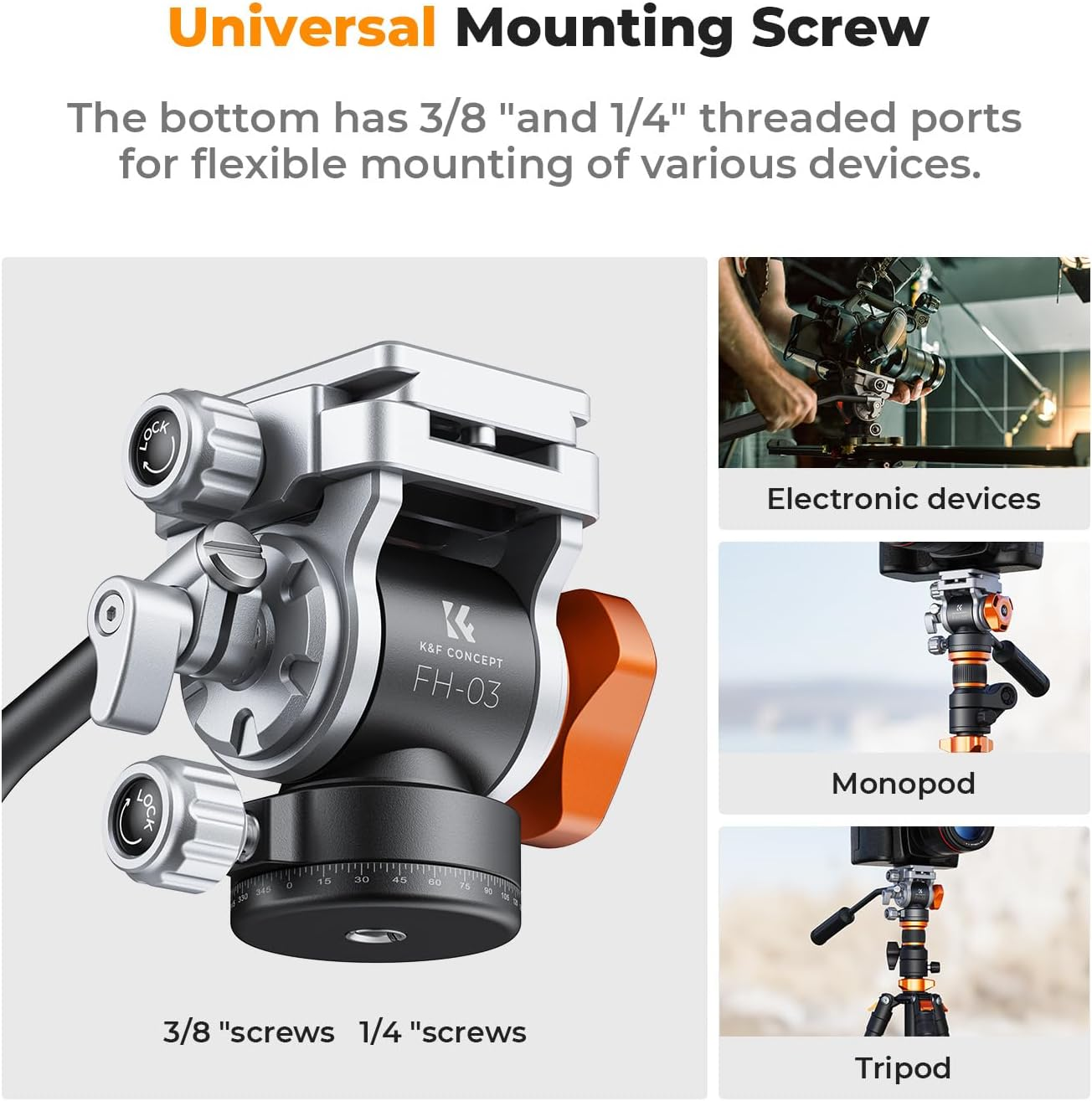 Tripod Head, K&F Concept FH-03 Fluid Head, Tripod Head for Tripod, Video Head with Arca-Swiss Quick Release Plate, Damping Head Compatible with Dslrs, Mirrorless Cameras, Film Cameras, Load up to 5 Kg image number 1