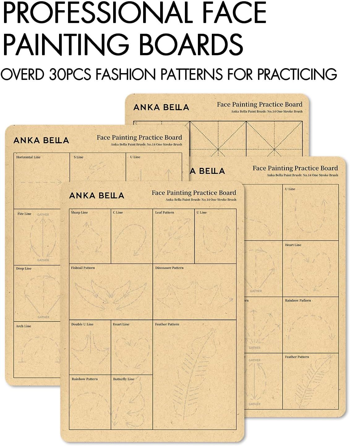 Anka Bella Reusable Face Paint Practice Board,7Pcs Face Painting Practice Sheet with Various Patterns,One Stroke Excersize Template A4 Size image number 3
