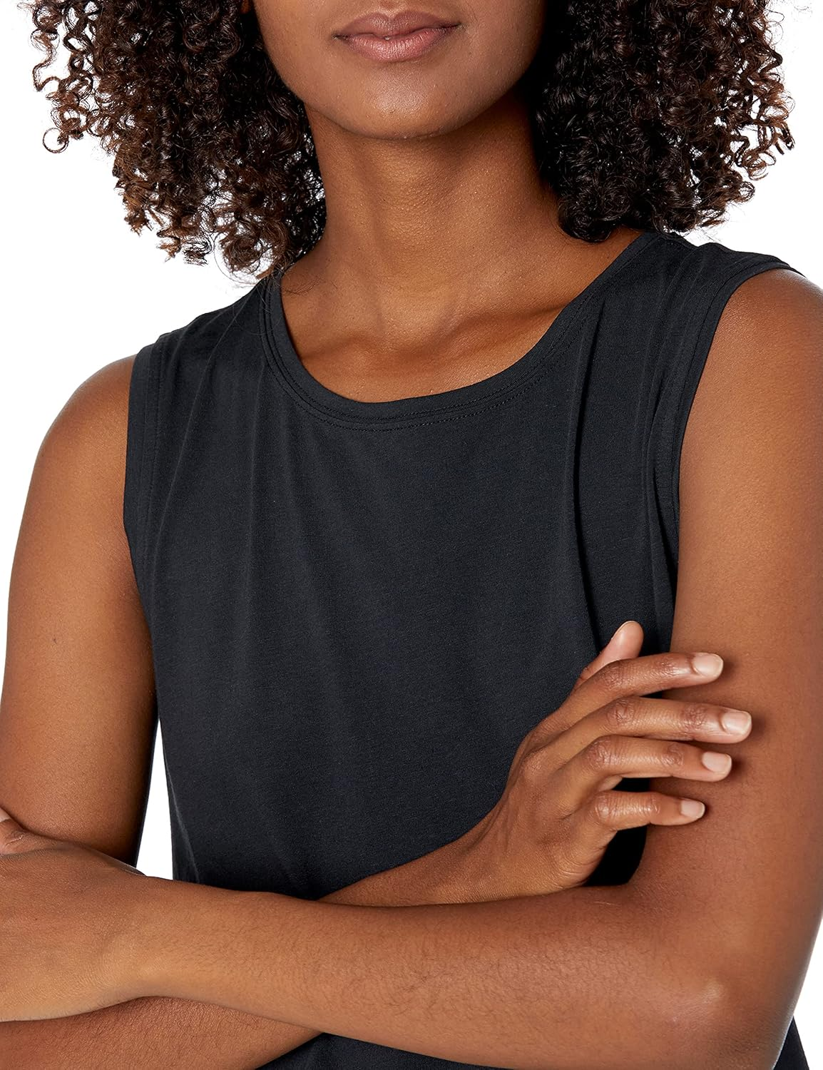 Amazon Essentials Women'S Soft Cotton Standard-Fit Full-Coverage Sleeveless Yoga Tank (Available in plus Size), Black, Large
